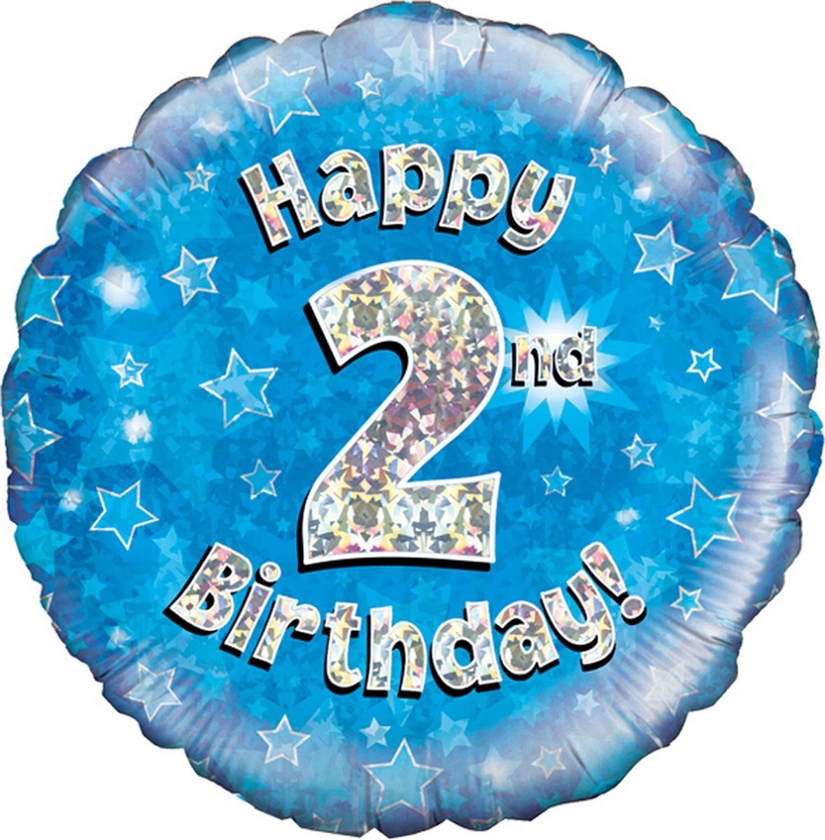 Oaktree 18 Inch Happy 2nd Birthday Blue Holographic Balloon (Blue/Silver)