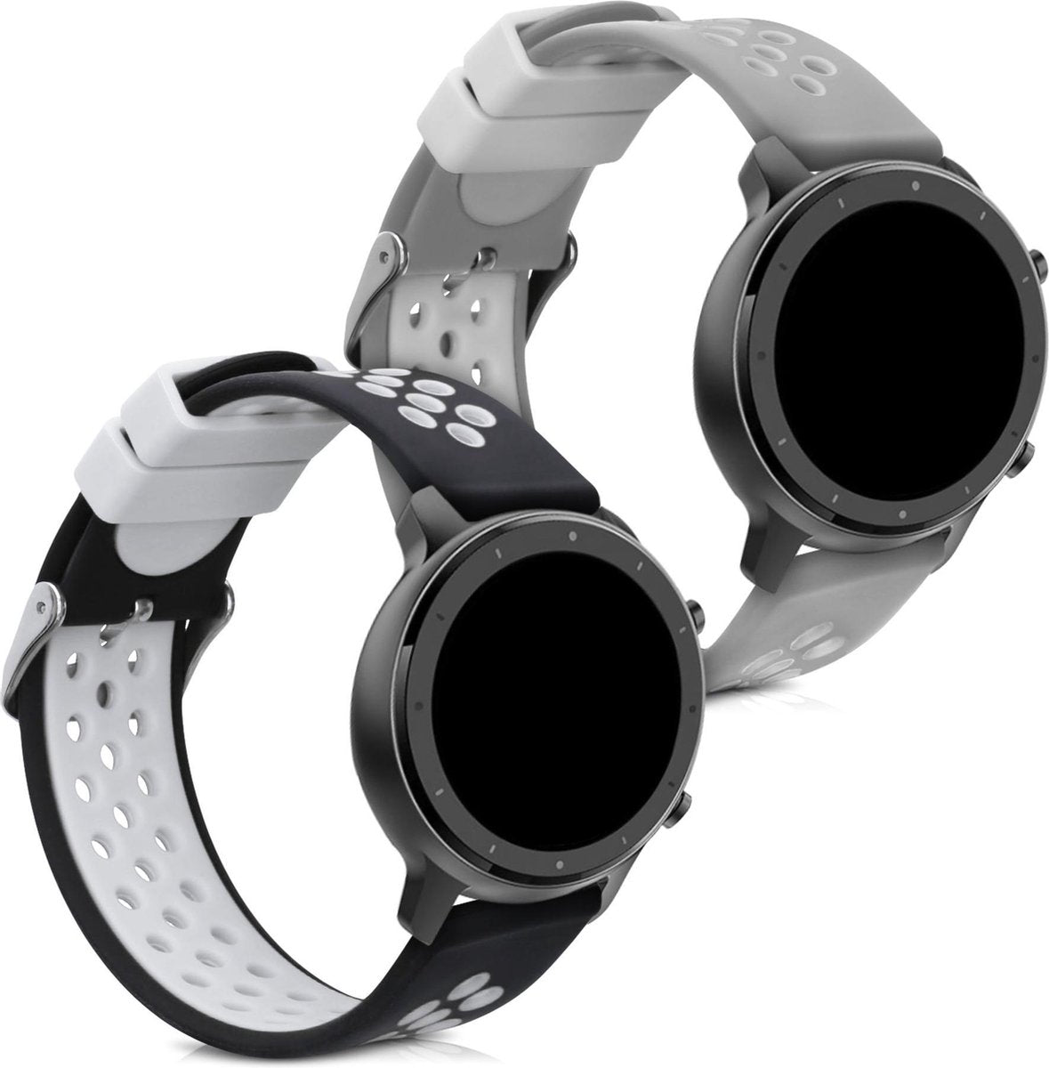 kwmobile 2x horlogeband voor Huami Amazfit GTR (47mm) / GTR 2 / GTR 2e - siliconen band voor fitnesstracker - zwart / wit / grijs / wit