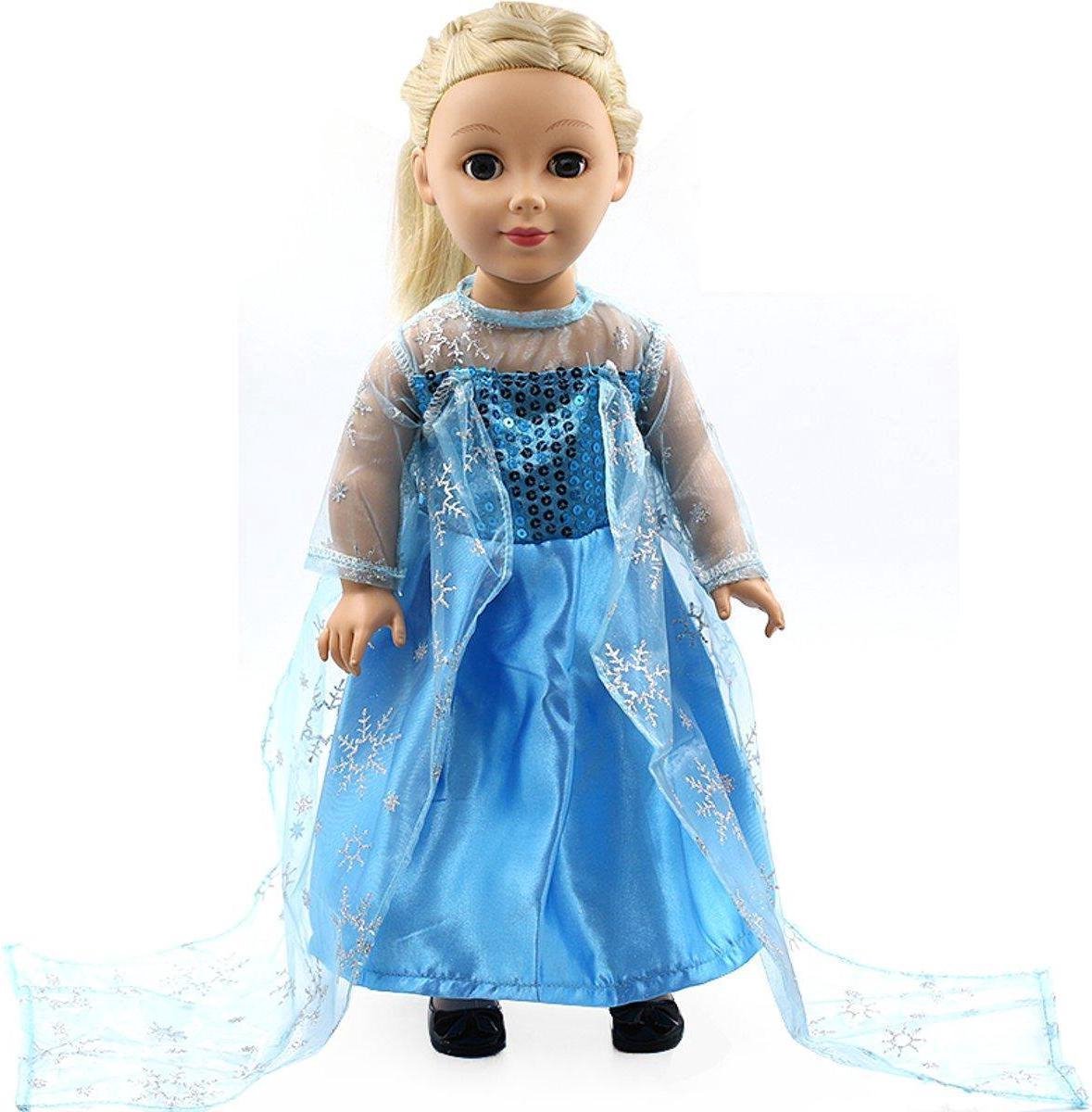 Dolldreams | Elsa poppenkleding - Blauw prinsessen jurkje met sleep voor poppen tot 43CM