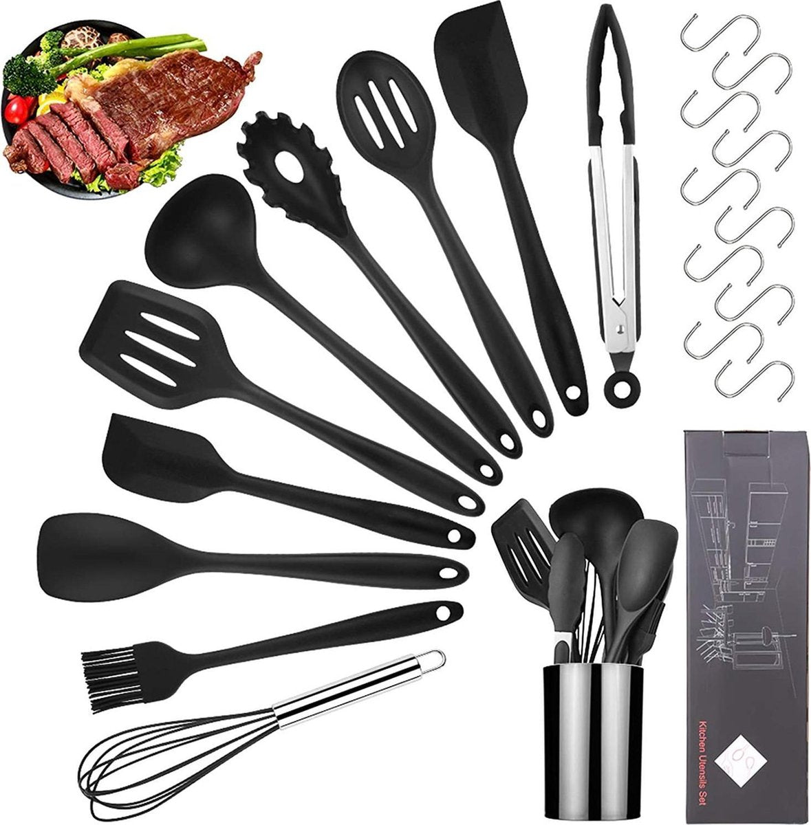 Sefaras Kookgerei set met houder 11-delig - Keukengerei Siliconen Set - Keukenset