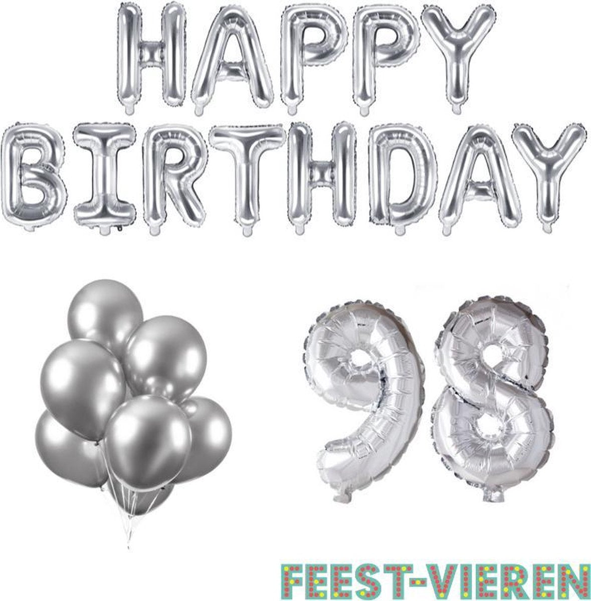 98 jaar Verjaardag Versiering Ballon Pakket Zilver