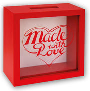 ZEP - Houten spaarpot rood  "Made with Love" formaat 15x15x6