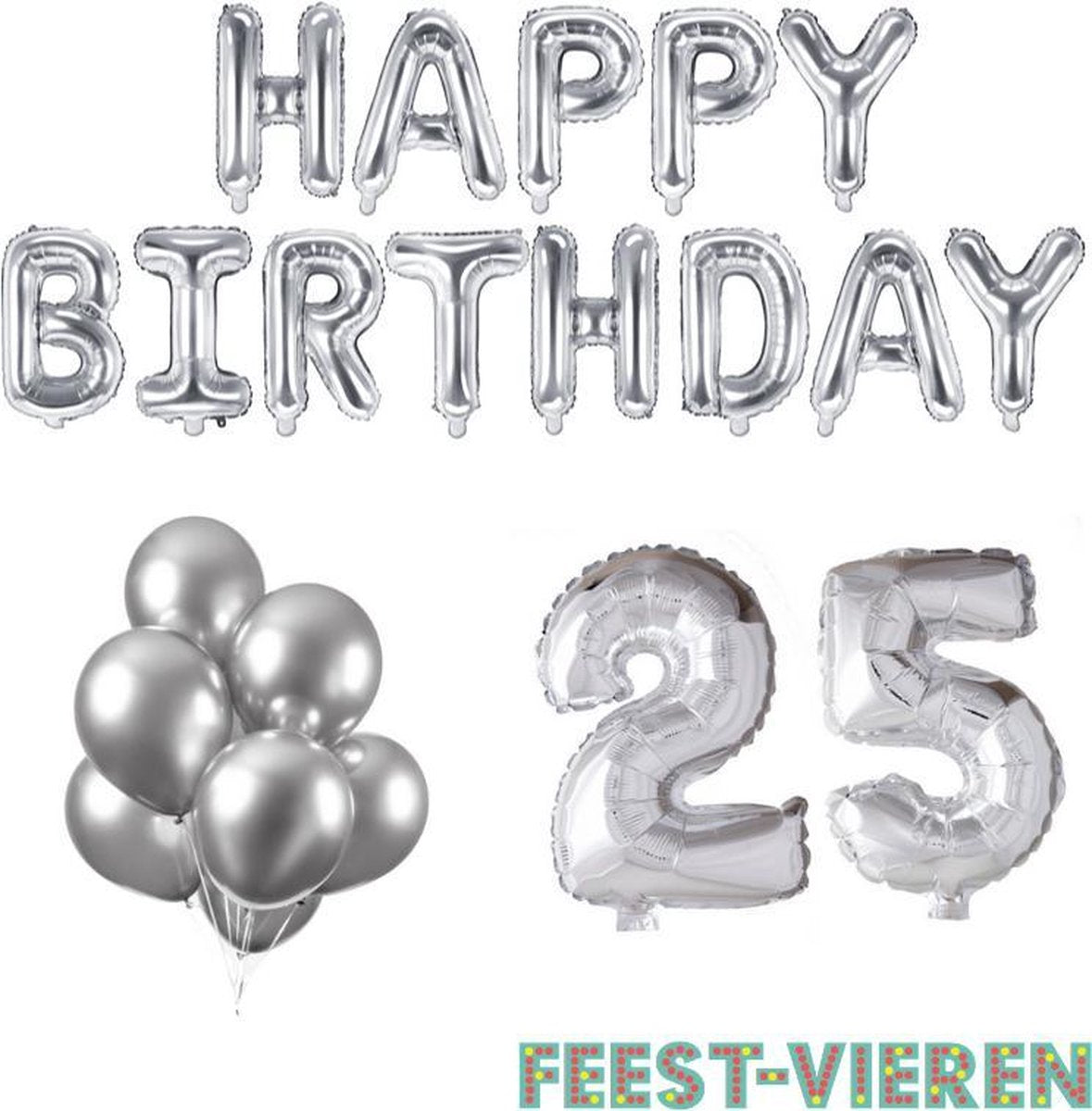25 jaar Verjaardag Versiering Ballon Pakket Zilver