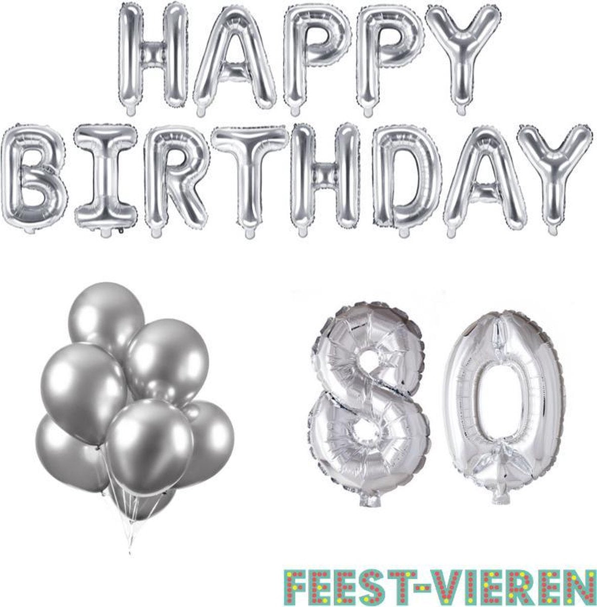 80 jaar Verjaardag Versiering Ballon Pakket Zilver