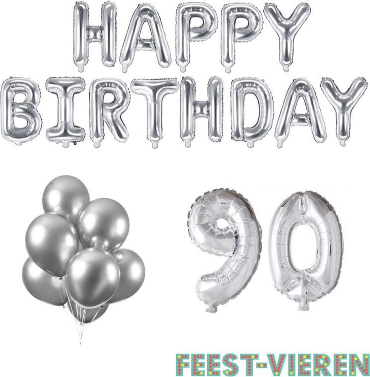90 jaar Verjaardag Versiering Ballon Pakket Zilver