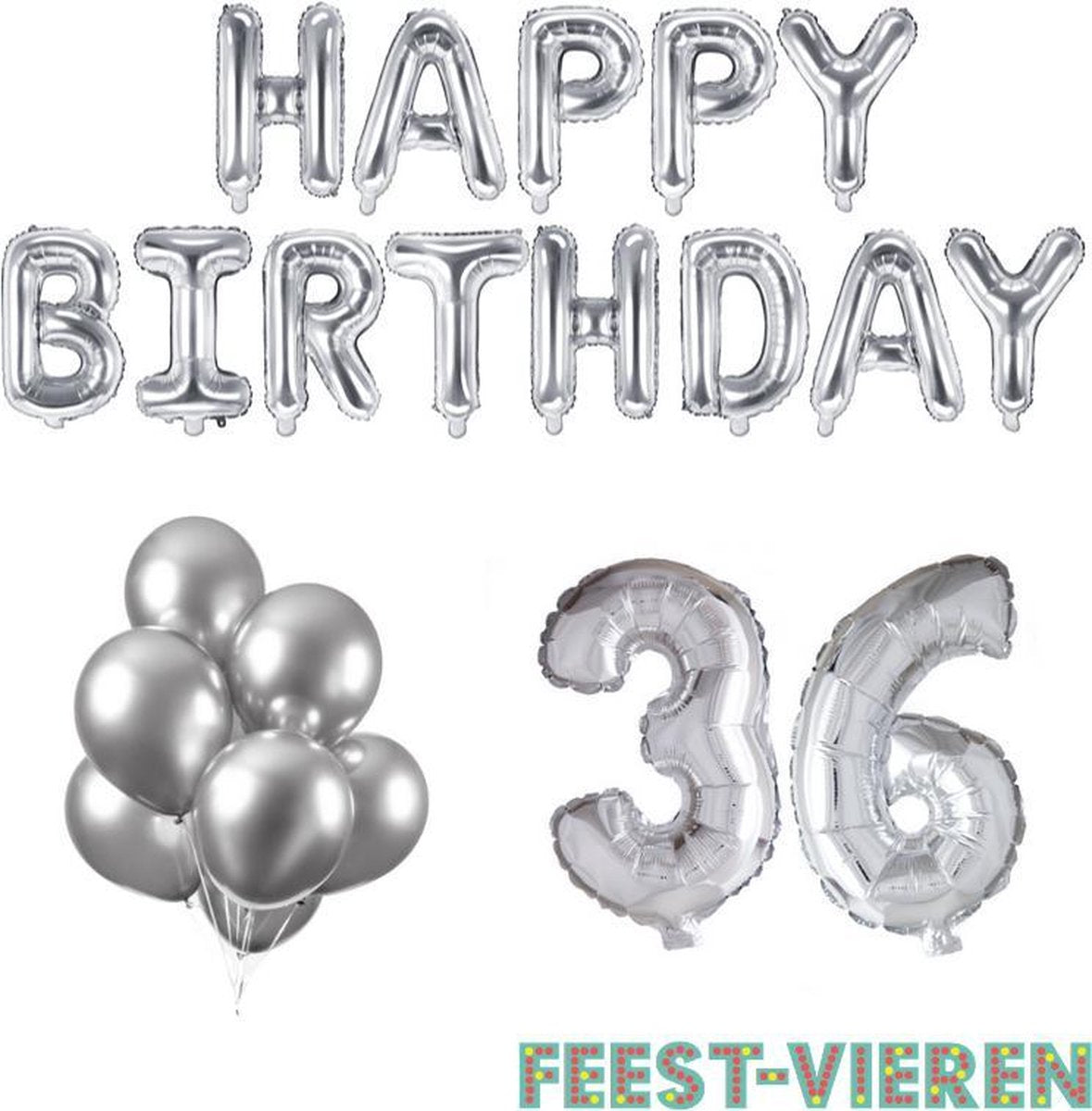 36 jaar Verjaardag Versiering Ballon Pakket Zilver