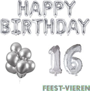 16 jaar Verjaardag Versiering Ballon Pakket Zilver