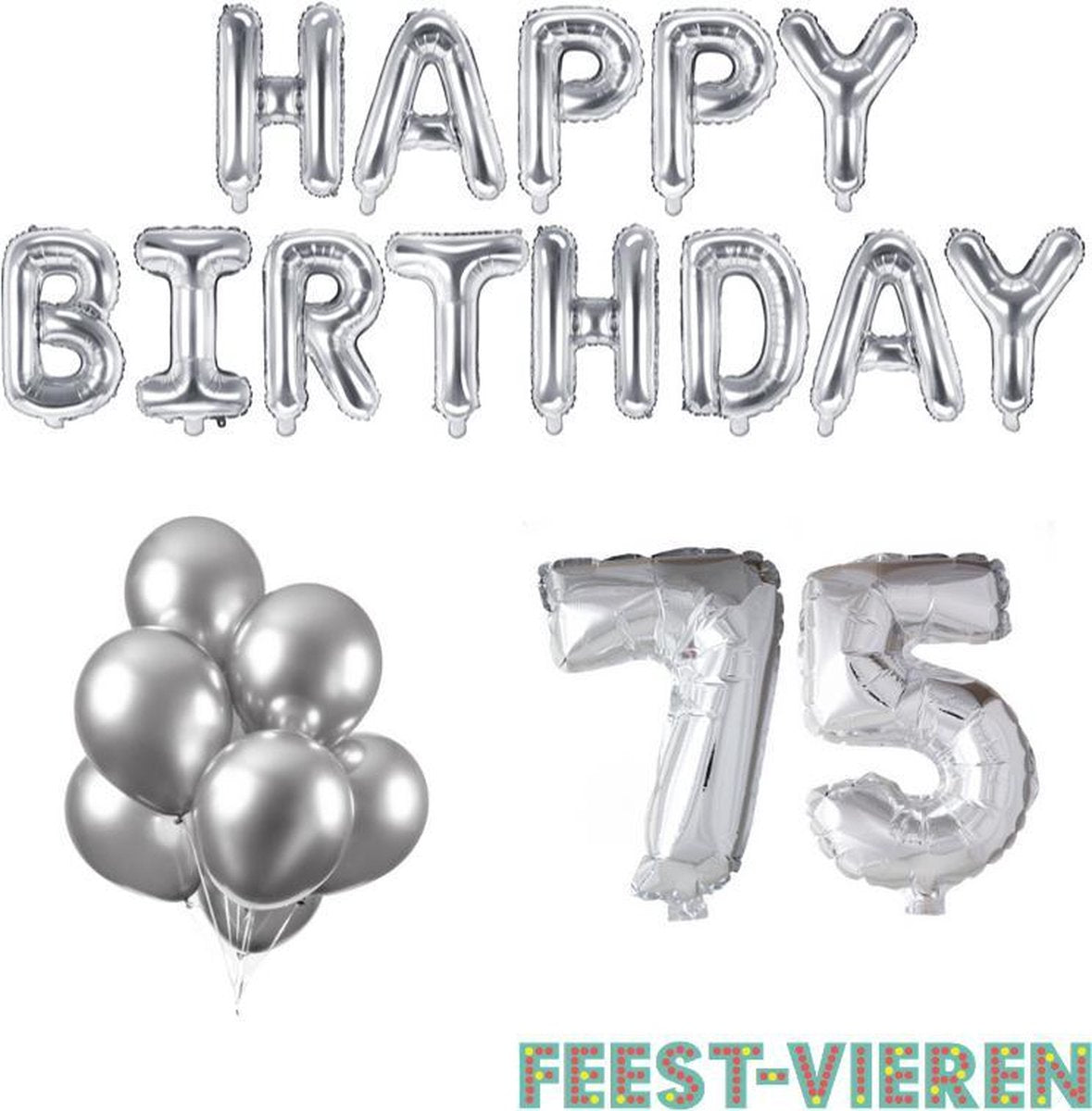 75 jaar Verjaardag Versiering Ballon Pakket Zilver