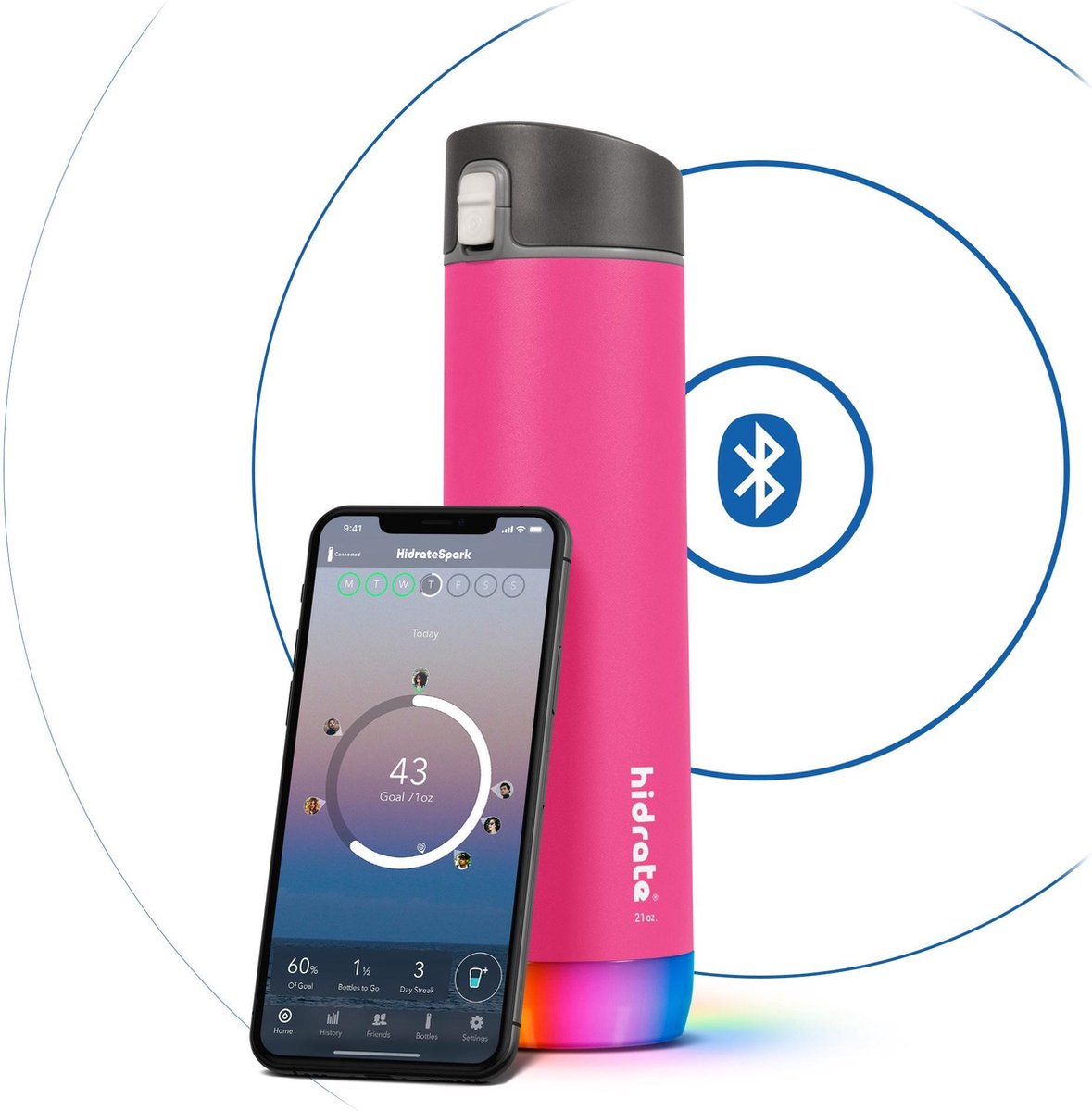 Hidrate Spark Chug Slimme Waterfles - Staal - 620ml - LED Verlichting - Fruit Punch