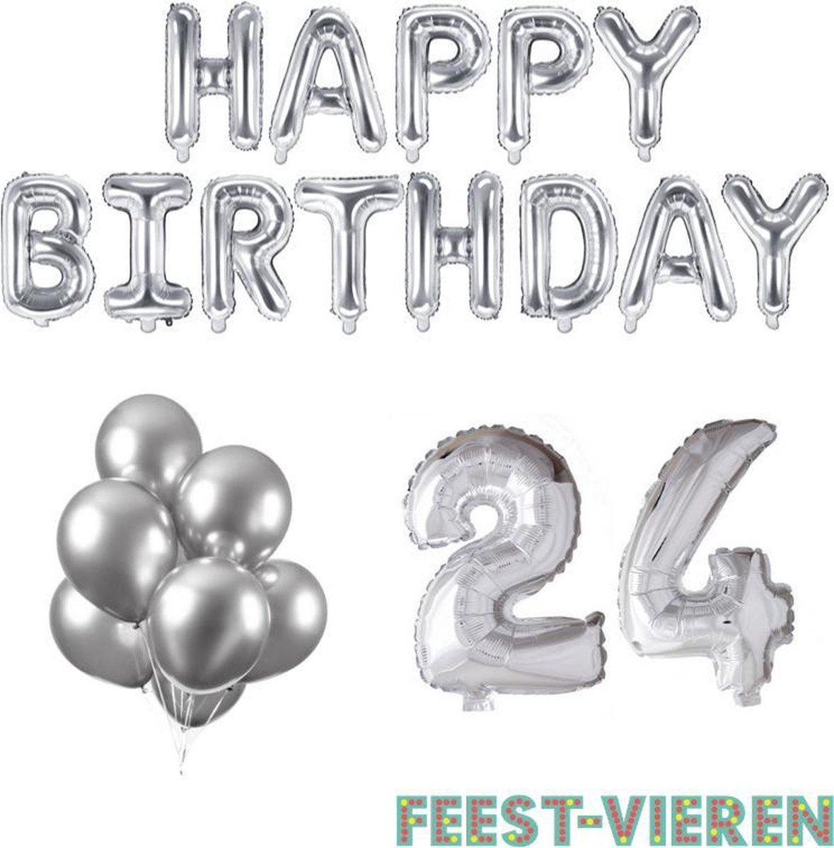 24 jaar Verjaardag Versiering Ballon Pakket Zilver