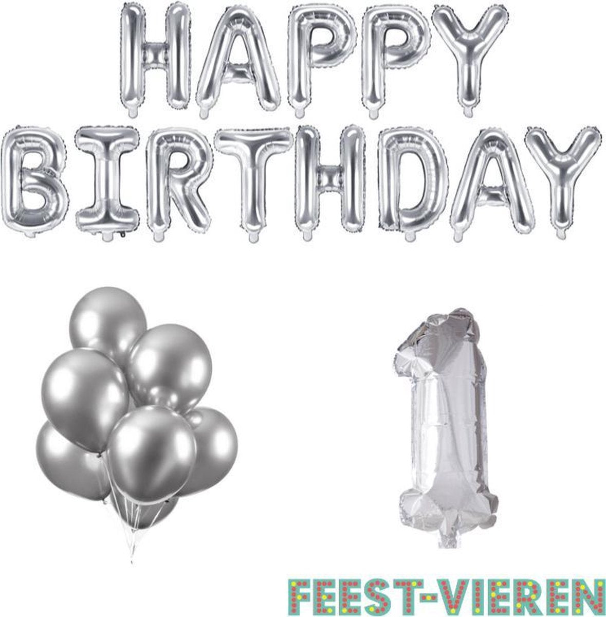 1 jaar Verjaardag Versiering Ballon Pakket Zilver