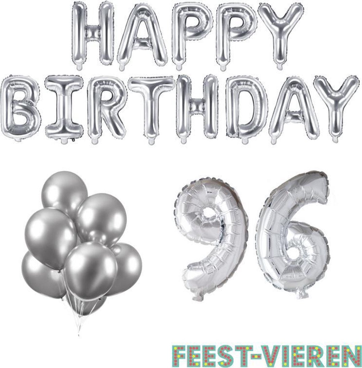96 jaar Verjaardag Versiering Ballon Pakket Zilver