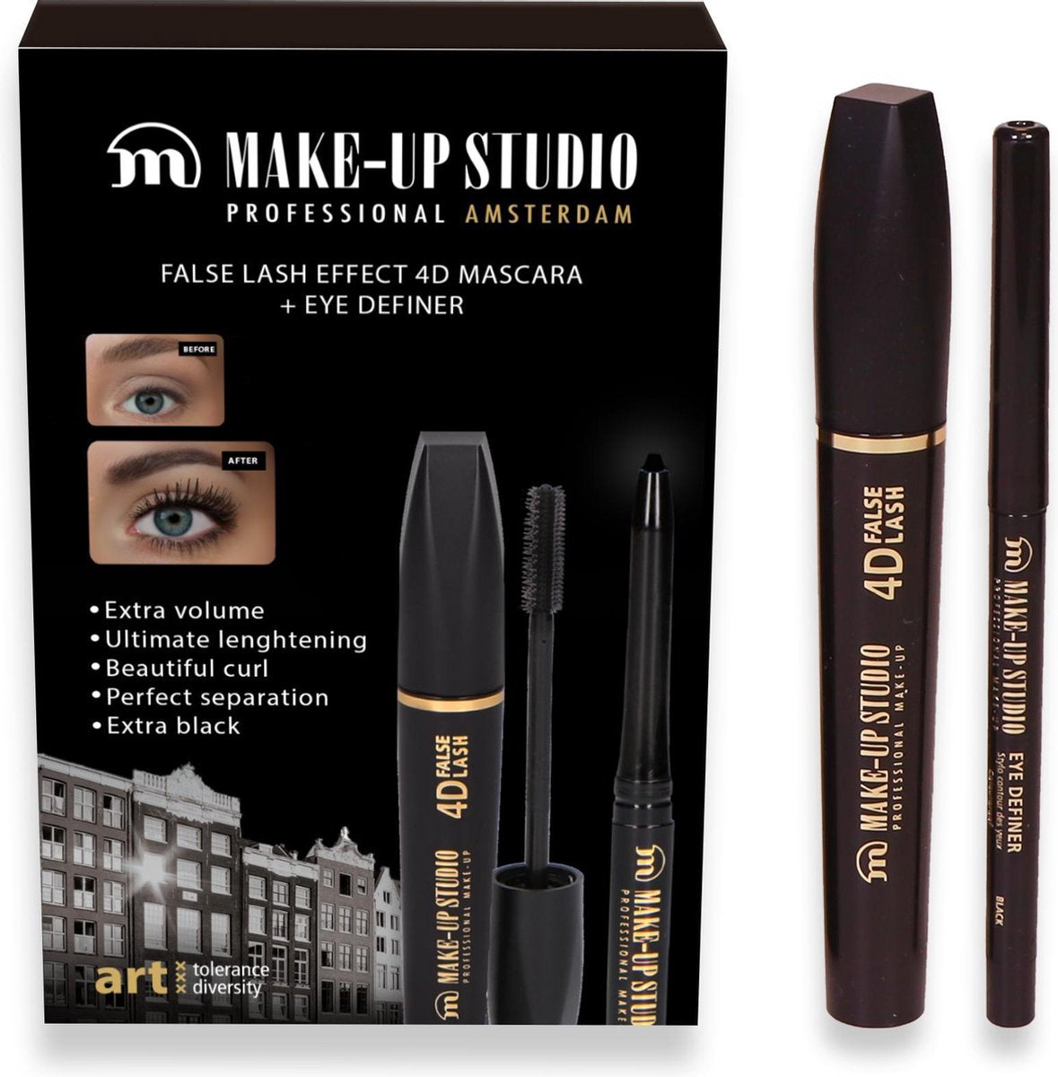 Make-up Geschenkset - Mascara 4D False Lash zwart + eyeliner Zwart