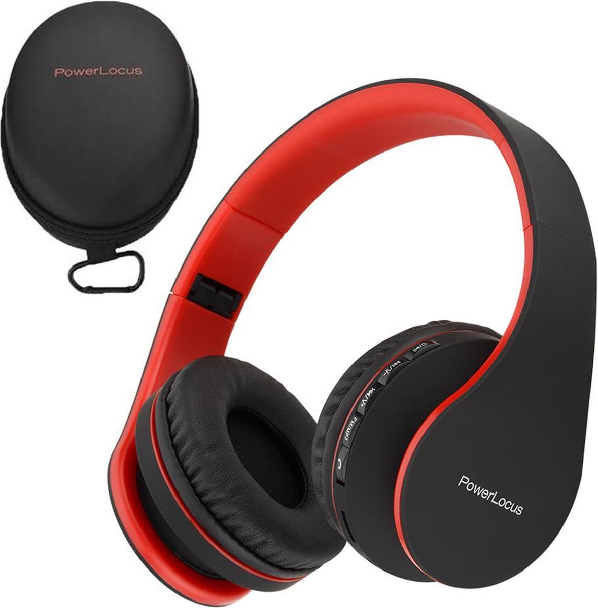PowerLocus P1 draadloze Over-Ear Koptelefoon Inklapbaar - Bluetooth - Met microfoon – Zwart/Rood