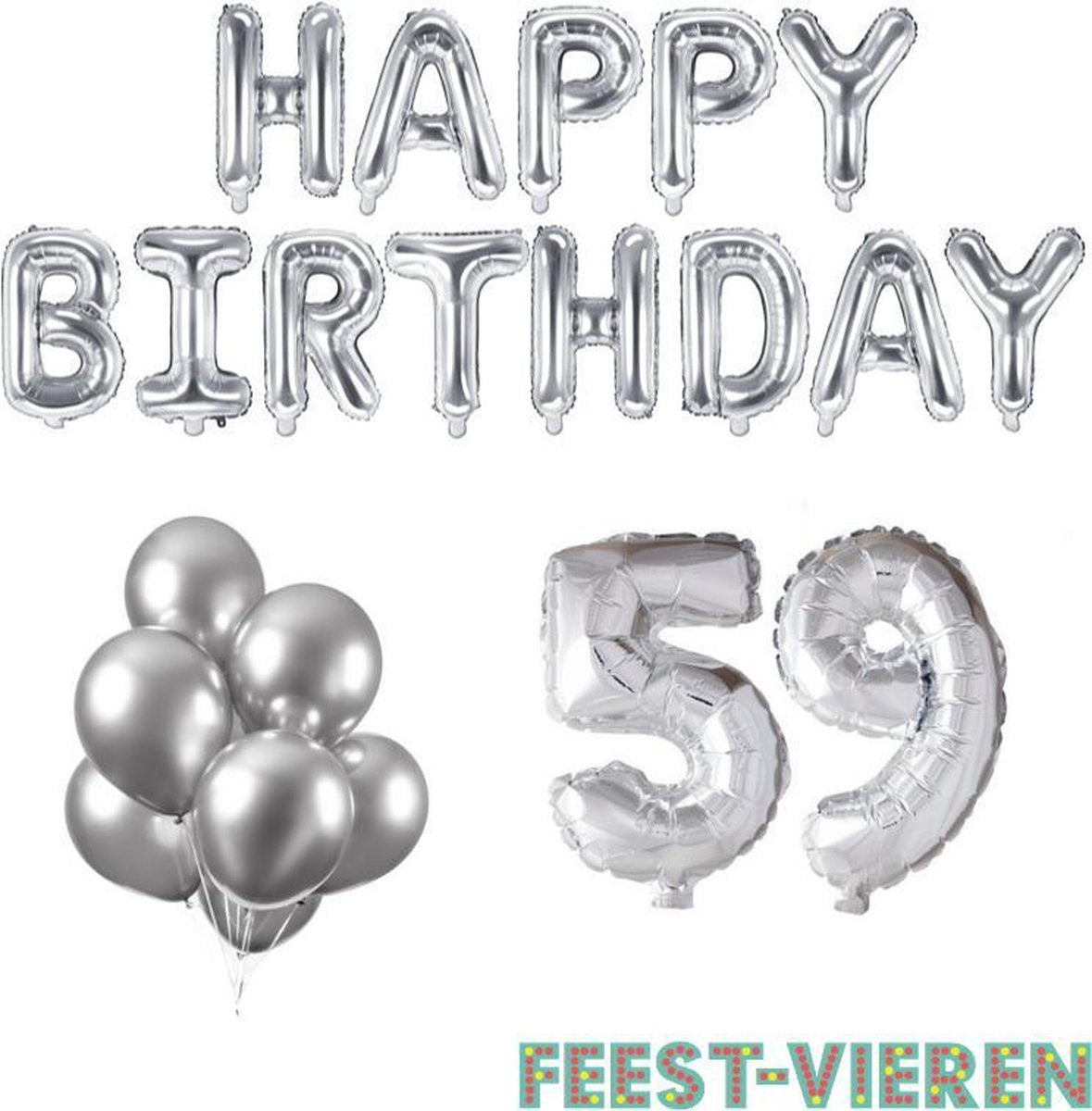 59 jaar Verjaardag Versiering Ballon Pakket Zilver
