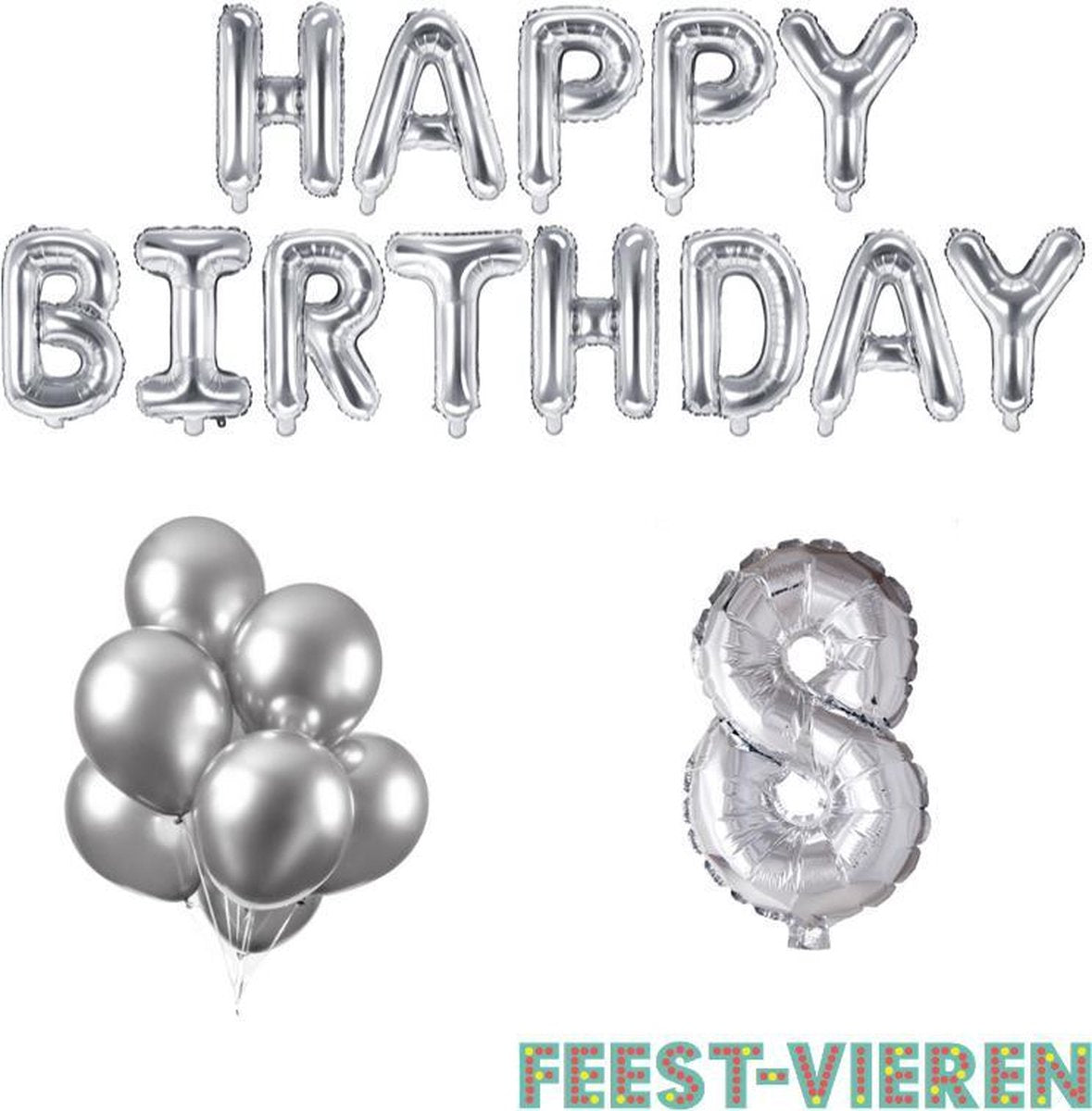 8 jaar Verjaardag Versiering Ballon Pakket Zilver