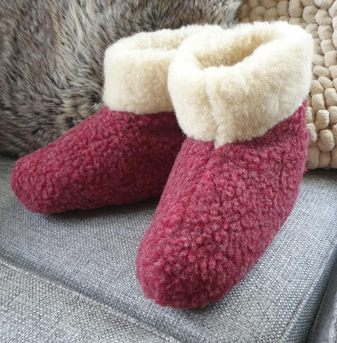 Wollen Sloffen Dames - Wollen Sloffen Heren - 100% Wol - Rood - Maat 39