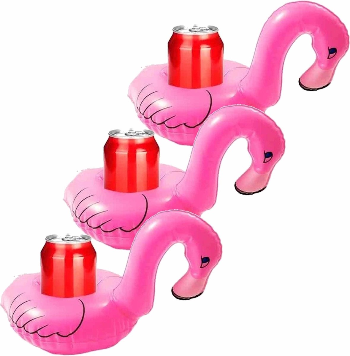 Set van 4x stuks opblaasbare drankhouders flamingo 34 cm - Mini opblaas dieren voor zwembad of voor blikjes