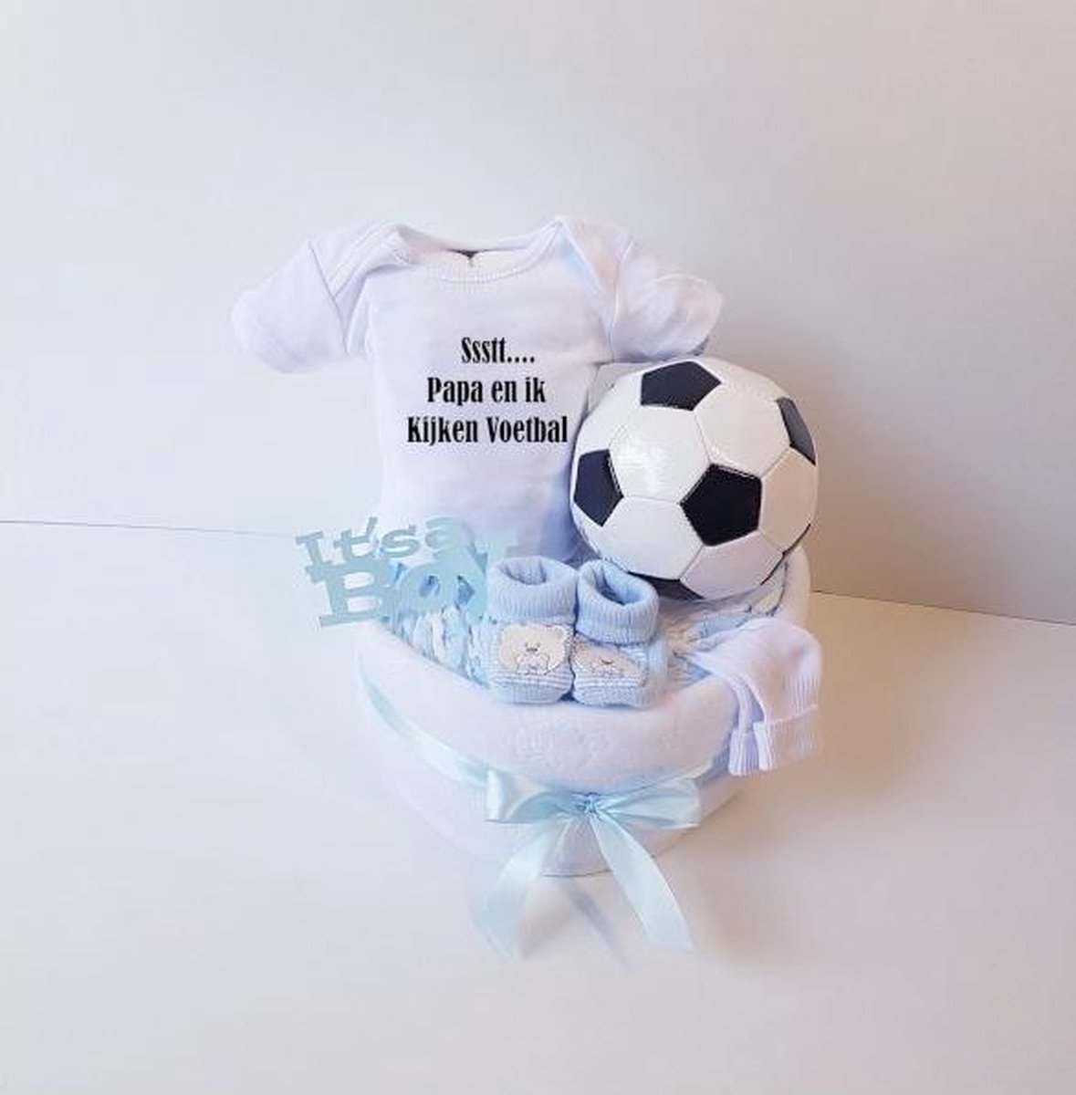 Voetbal Luiertaart Ssst Papa En Ik Kijken Voetbal | Kraamcadeau | Kraampakket | Baby Cadeau