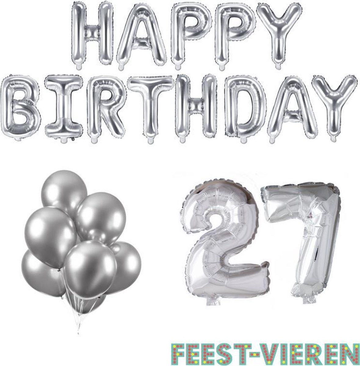 27 jaar Verjaardag Versiering Ballon Pakket Zilver