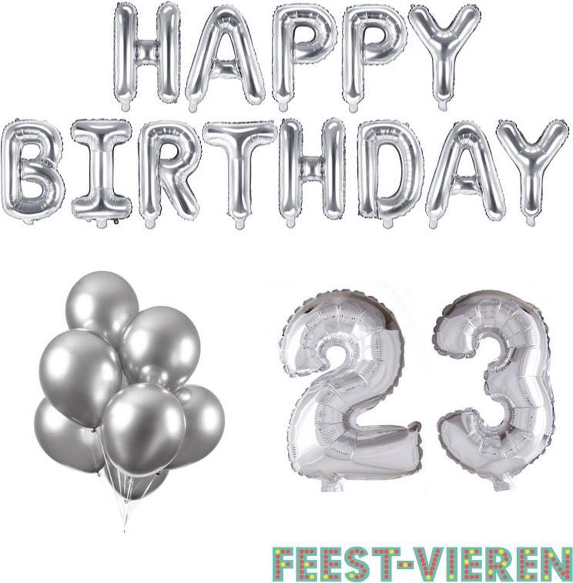 23 jaar Verjaardag Versiering Ballon Pakket Zilver