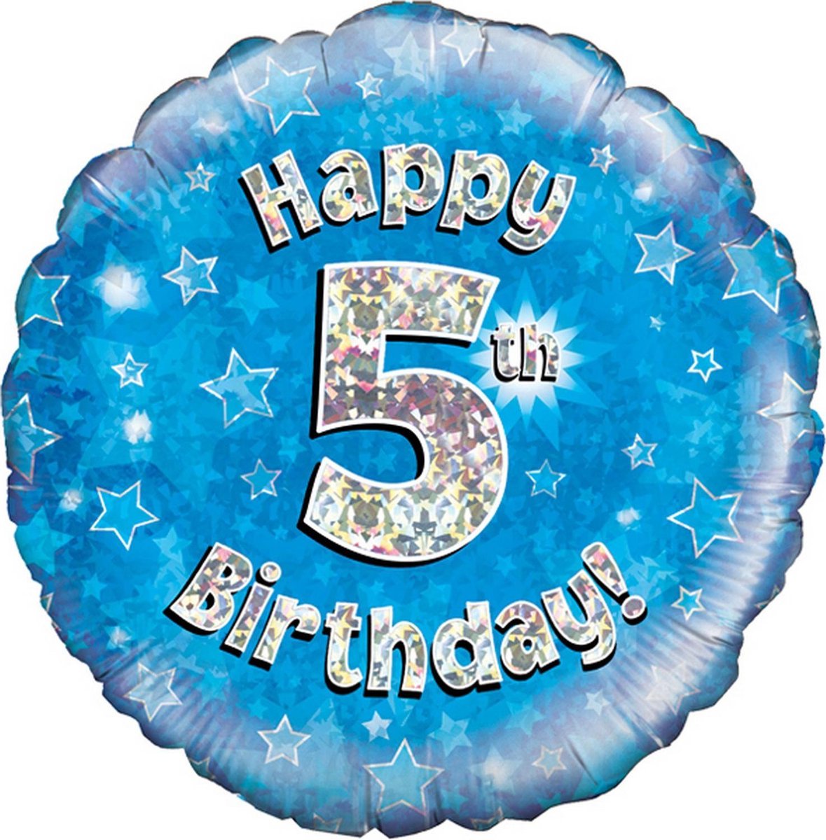 Oaktree 18 Inch Happy 5th Birthday Blue Holographic Balloon (Blue/Silver)