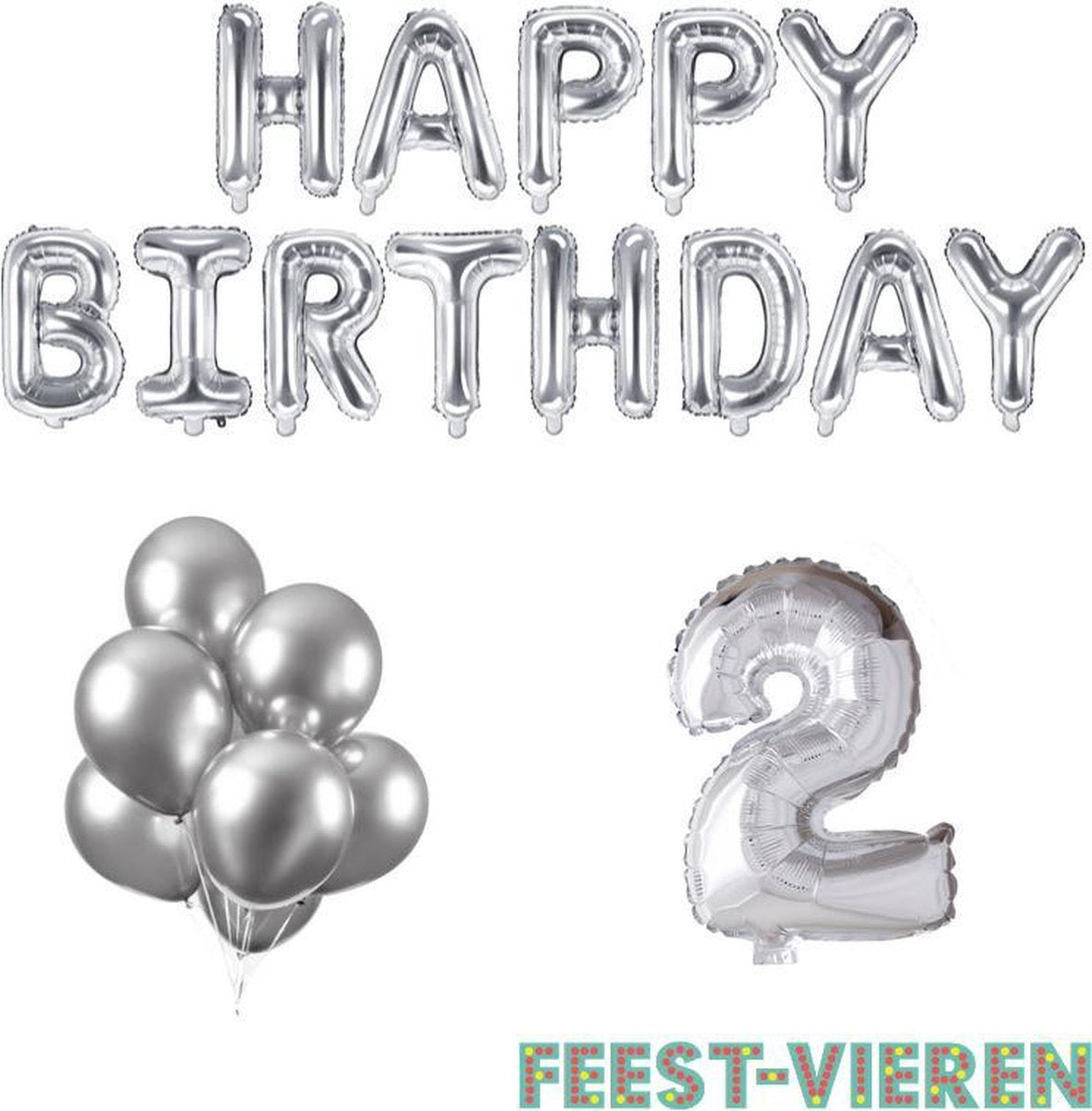 2 jaar Verjaardag Versiering Ballon Pakket Zilver