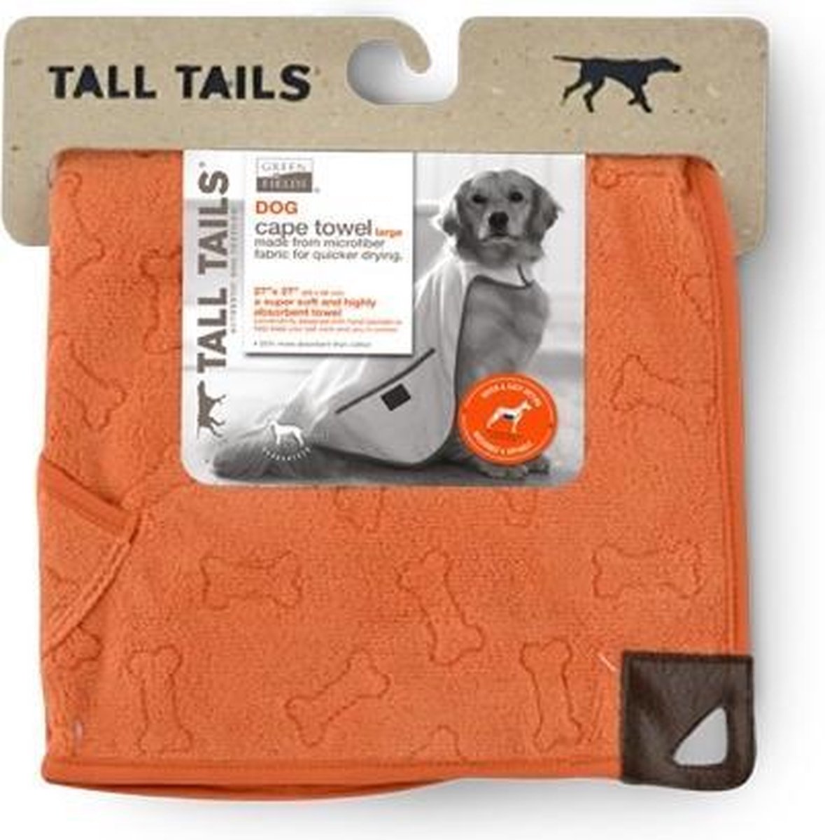 Greenfields Cape Towel - Badjas van microvezel voor honden - Om je hond snel af te drogen - Oranje - 50x50cm - Kleur: Oranje