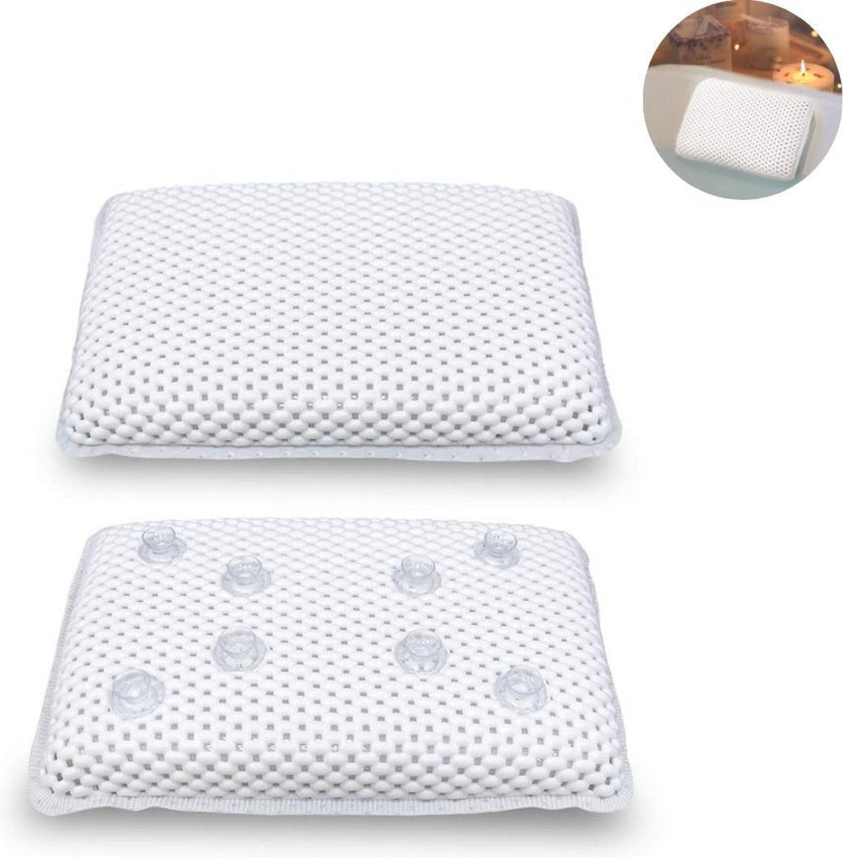 Badkussen voor in bad - Grijs/Wit - Met zuignappen - Badkussens wit - Nekkussen - Hoofdsteun - Jacuzzi - Hoofdsteun kussen - Accessoires - Badkamer kussen