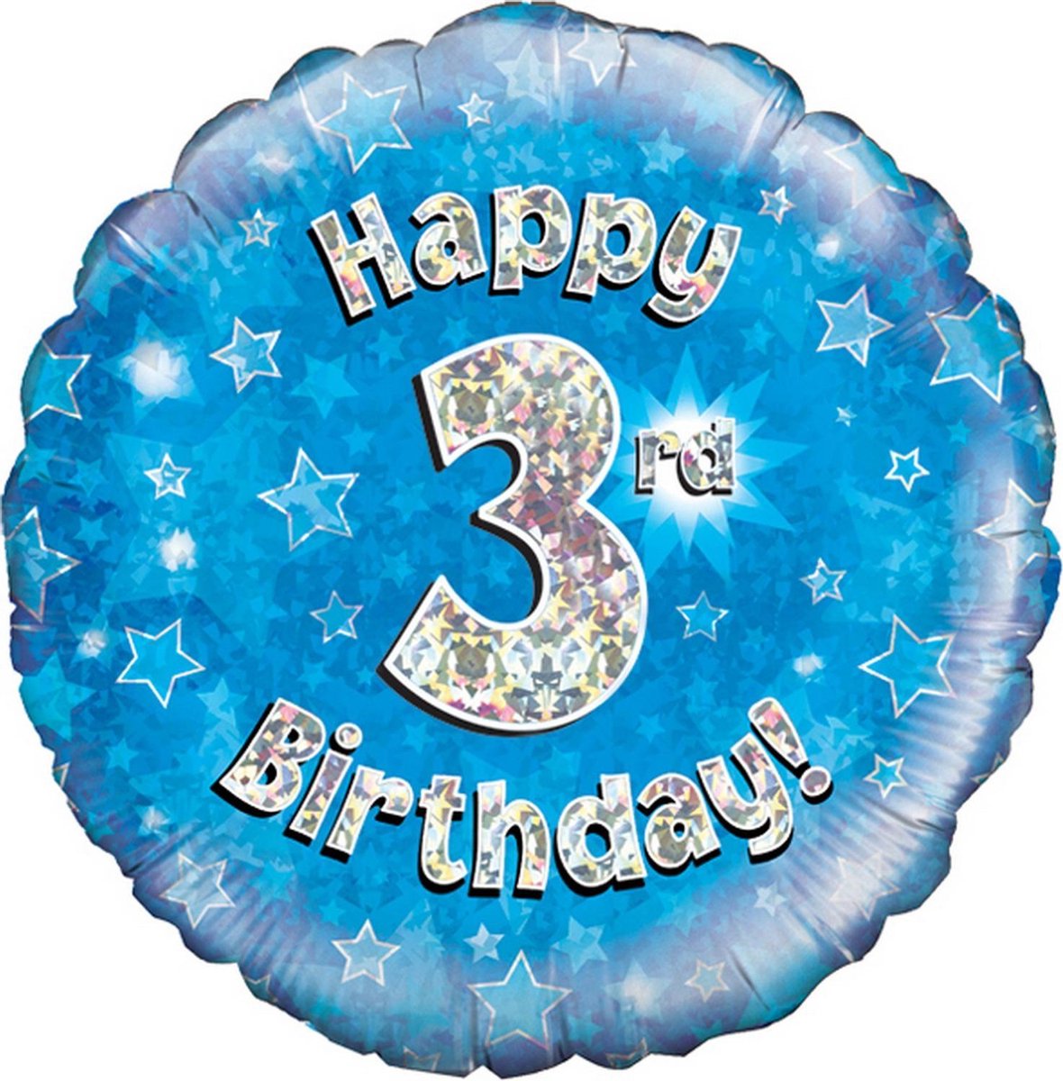 Oaktree 18 Inch Happy 3rd Birthday Holographic Balloon (Blue/Silver)