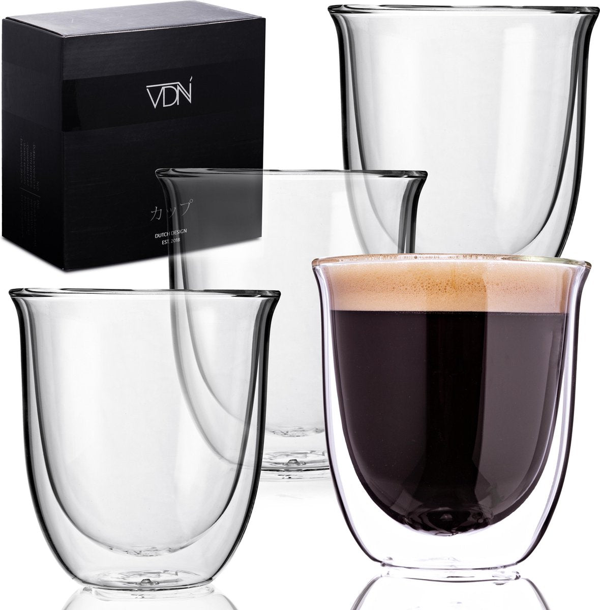 Dubbelwandige glazen van borosilicaat - Warme en koude dranken - 250 ML - Set van 4 - Koffieglazen