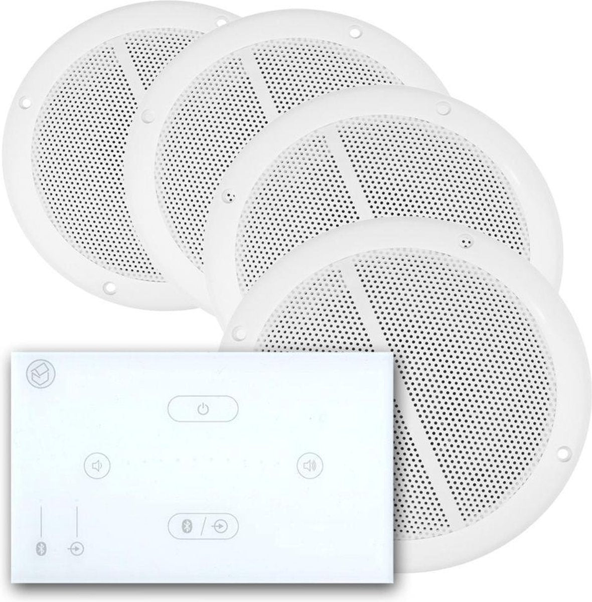 Inbouw stereo set - Systemline E50 inbouw versterker met Bluetooth en vier plafondspeakers - Vochtbestendig - Perfect voor badkamer