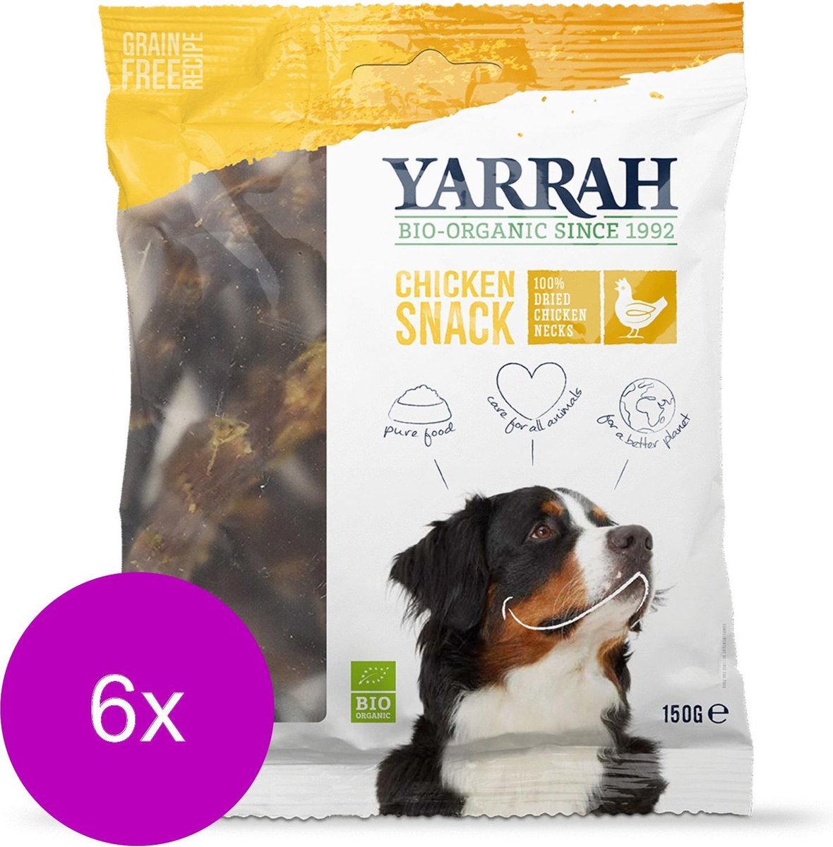 Yarrah Bio Kippennekken - Hondensnacks - 6 x 150 g