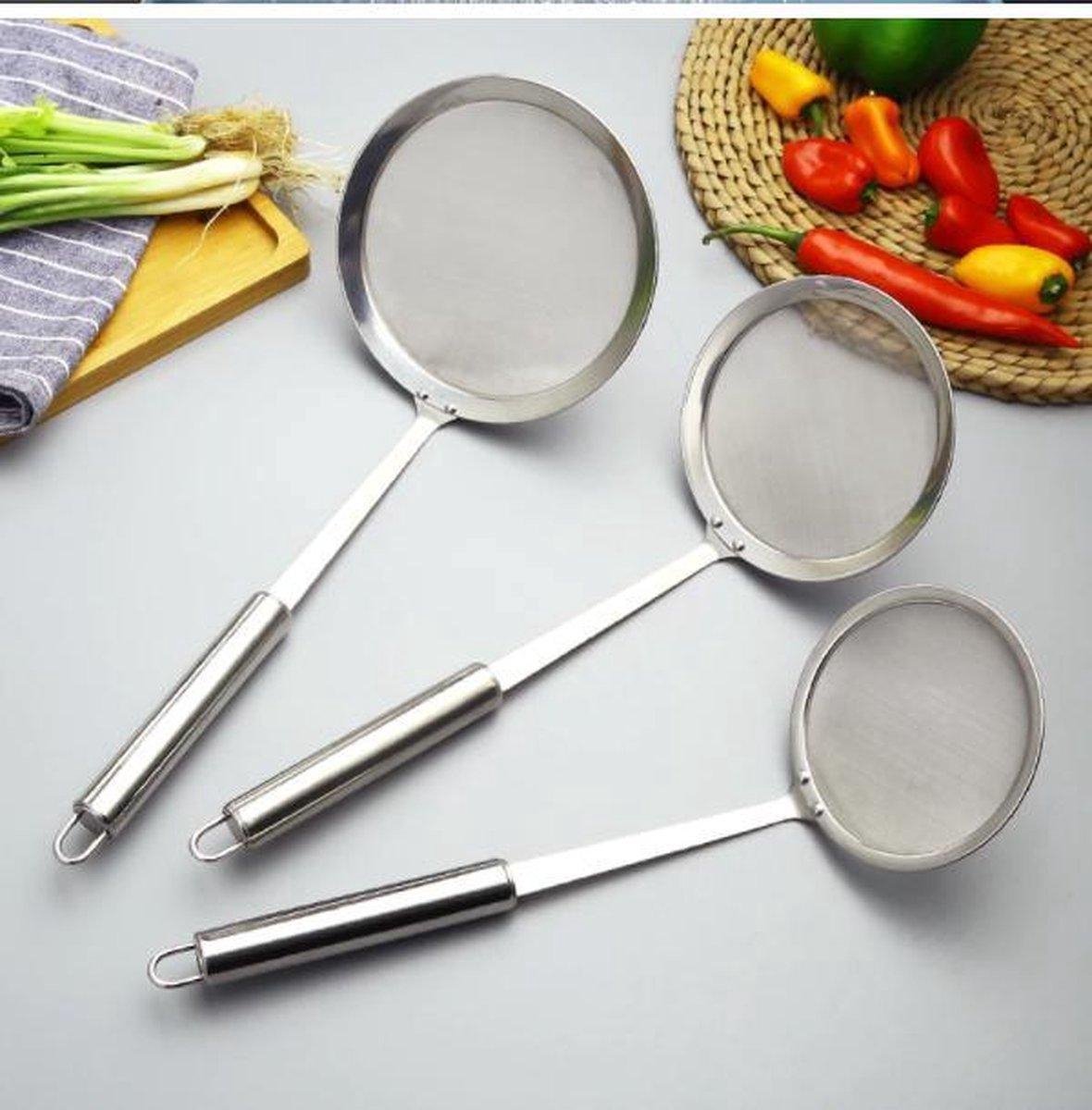 BOTC - 3 stuks RVS Superfijn gaas zeefen - Lange handvat - Groente Residu Olie Mesh Vergiet Zeef - Vergiet Zeef - Voedsel Filter - Keuken Zeef - Bakken Koken Tools - Keuken Accessoires - Zliever