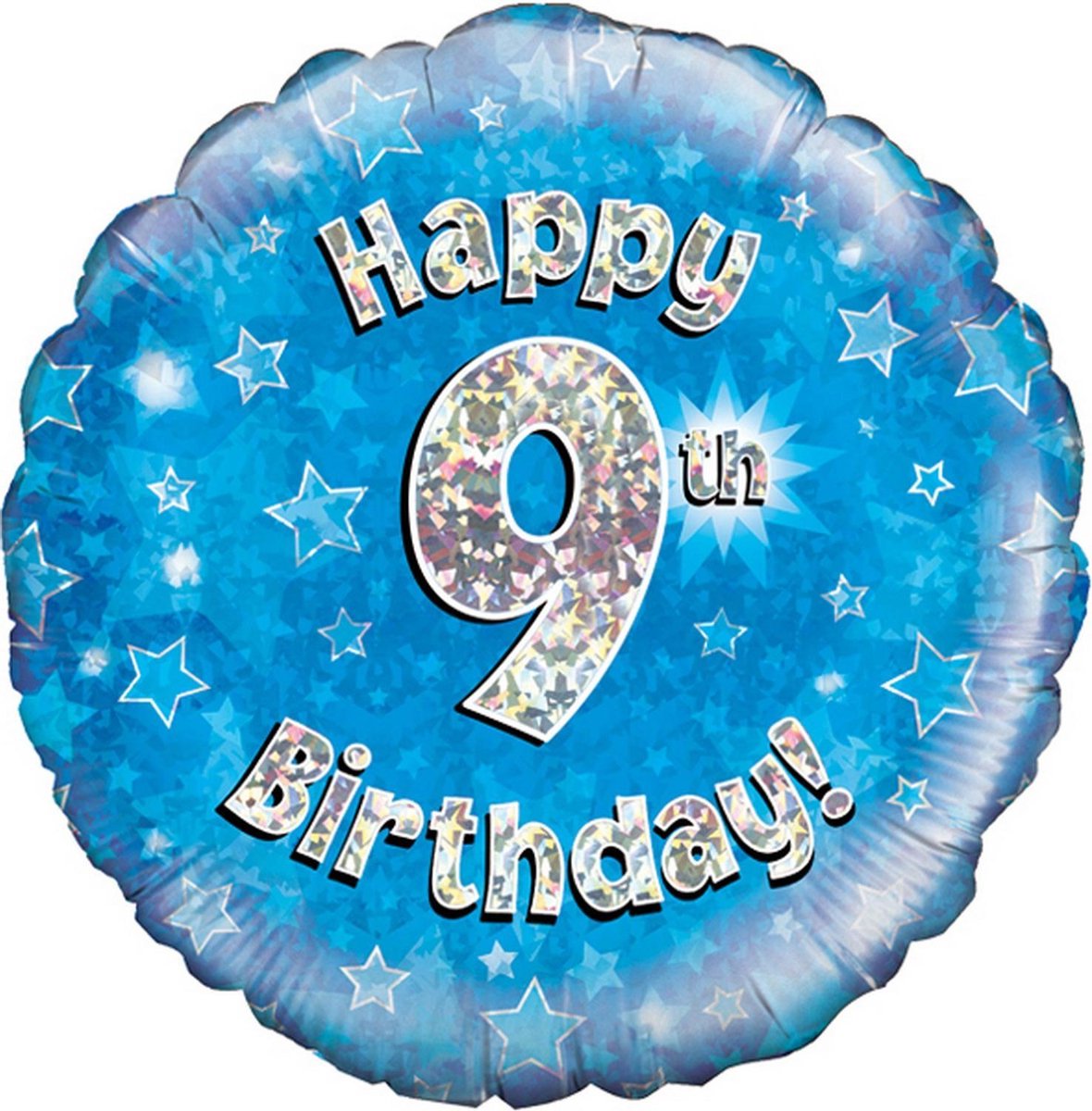 Oaktree 18 Inch Happy 9th Birthday Blue Holographic Balloon (Blue/Silver)