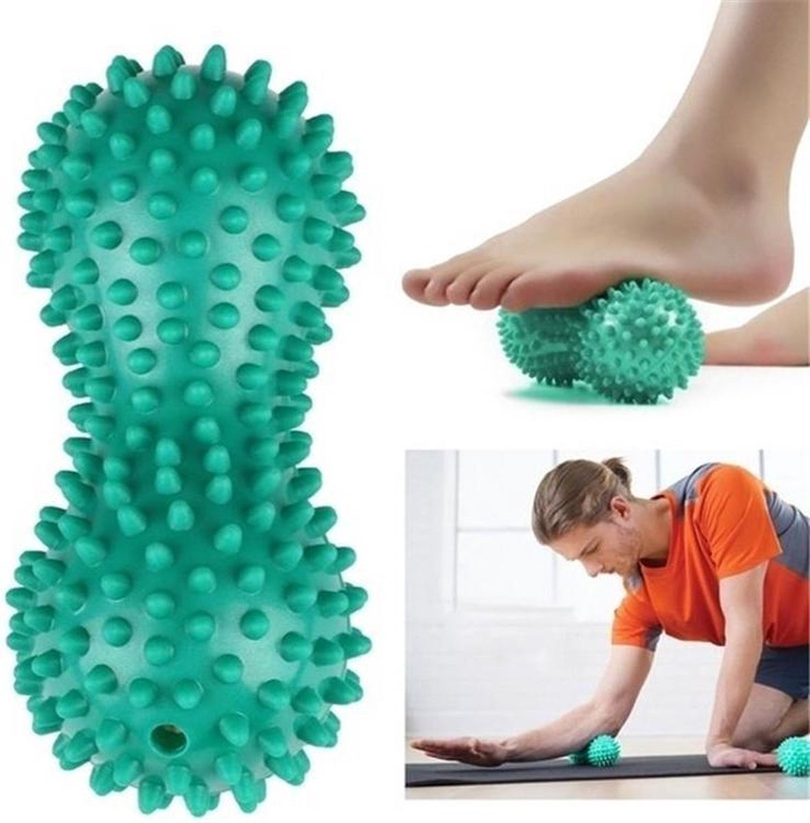 Massage Gun - Massage Bal - Rolmassage Voor Spieren - Peanut - Yoga Fitness - Stress Bal - Spierpijn - Been Hand Pols Voet Nek Rug - 15CM - Donker Groen