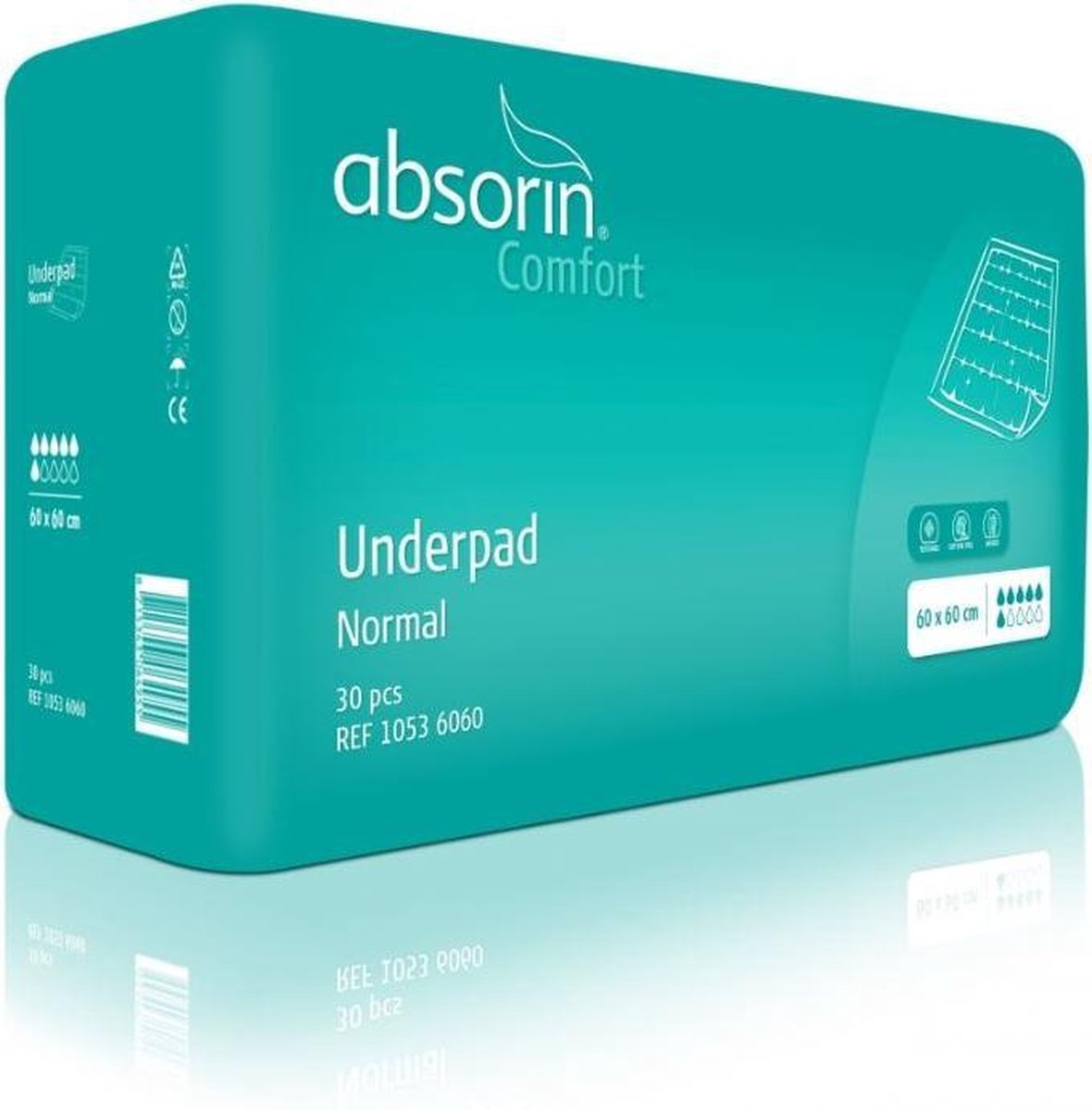 Absorin Comfort incontinentie bedonderlegger Normal 60x90 120 stuks onderlegger pads wegwerp matrasbeschermer