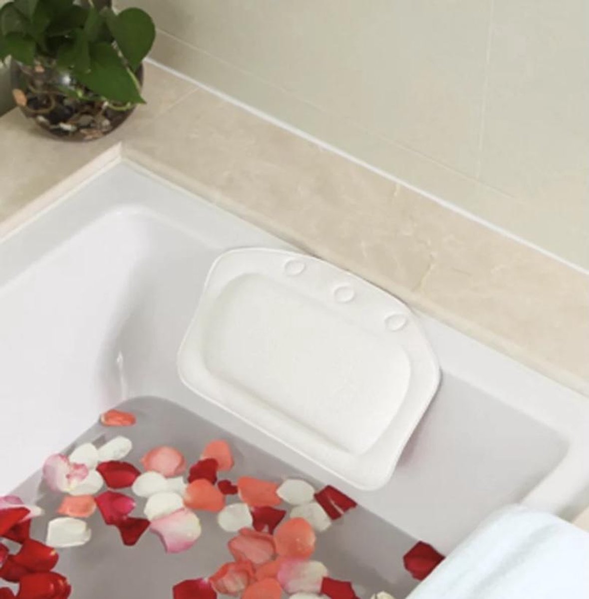 Nivadebro Luxe Badkussen met Anti Slip Zuignappen - Home Spa Kussen voor Rug/Schouder/Nek - Orthopedisch Hoofd Steun voor In Bad en Jacuzzi - Waterdicht - Wit
