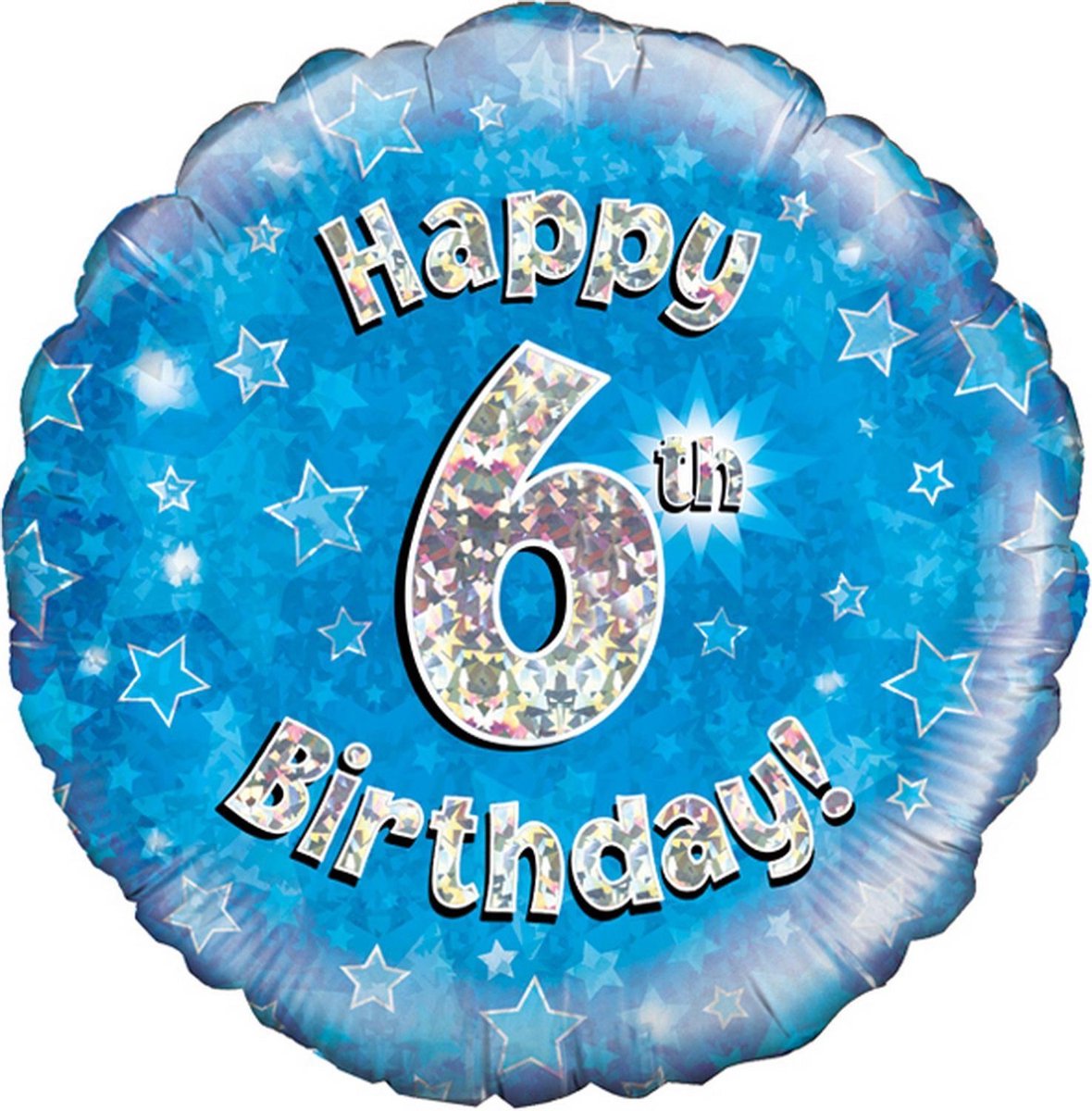 Oaktree 18 Inch Happy 6th Birthday Blue Holographic Balloon (Blue/Silver)
