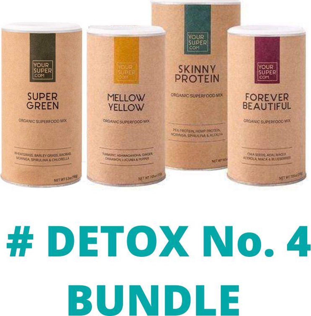 Your Super - DETOX No. 4 BUNDLE - 4 x Plantaardig Eiwitpoeder & Superfoodmix - Detoxkuur - Boost je Gezondheid