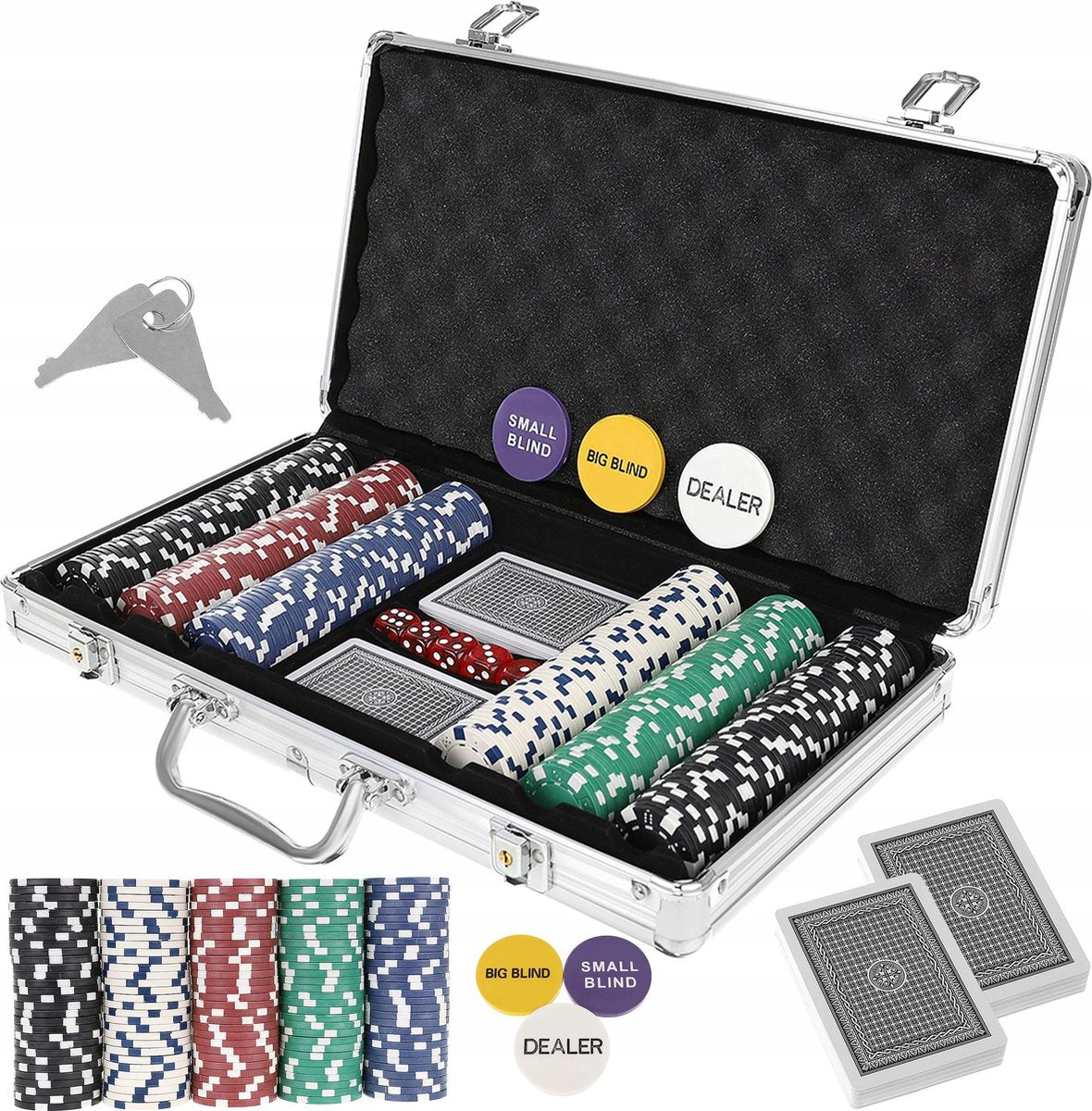 Deluxe Pokerset In Aluminium Koffer - Casino Omaha / Texas Hold Em Pro Poker & Blackjack Set Met 300 Chips & Poker Kaarten Playing Cards & Dobbelstenen Dice - Pokerkoffer
