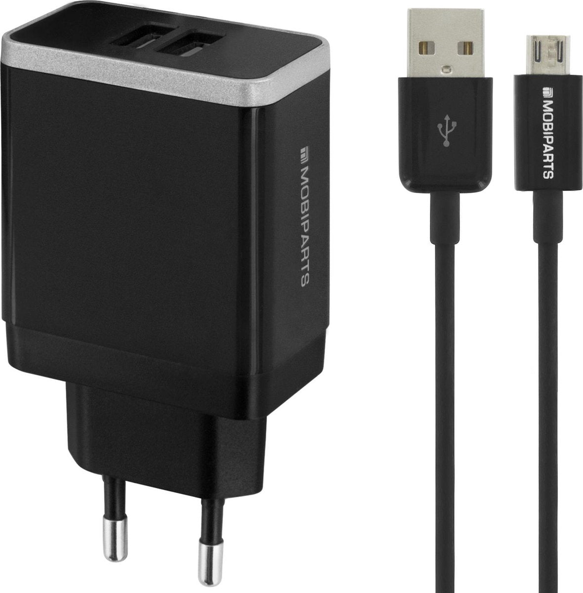 Mobiparts USB-A thuislader met 2 poorten en losse USB Micro B kabel - Smart IC - 2
