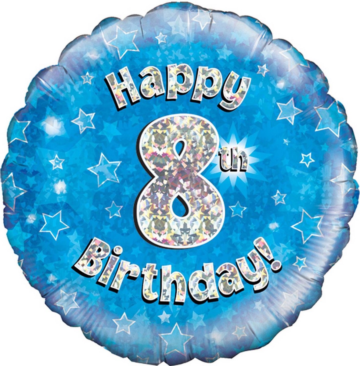 Oaktree 18 Inch Happy 8th Birthday Blue Holographic Balloon (Blue/Silver)