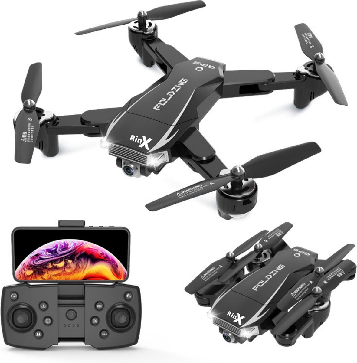 Rinx A18 - Drone met Camera - 4K Full HD Dual Camera - Drones - Drones met Camera voor Volwassenen Drone voor Kinderen - Drone - 30 Minuten Vliegtijd – Inclusief GRATIS Opbergtas en Accu