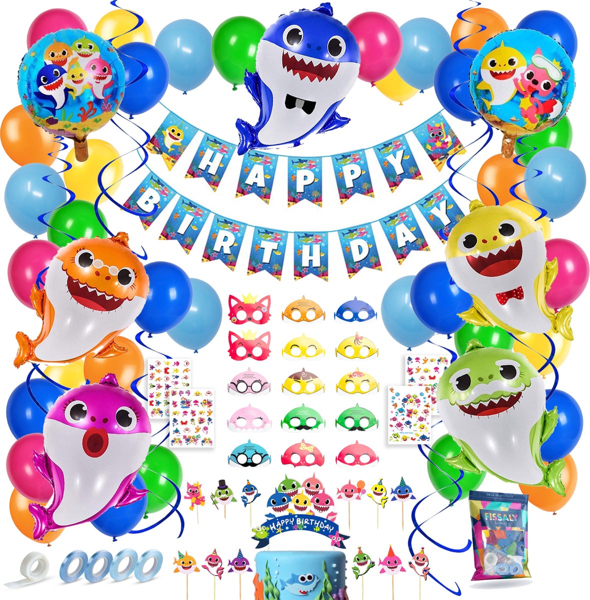 Fissaly® 89 Stuks Baby Shark Verjaardag Versiering – Babyshark Themafeest Decoratie – Inclusief Feest Ballonnen