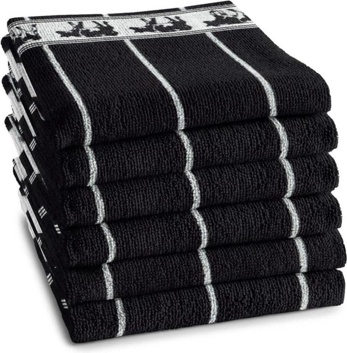 DDDDD Zwart Bont - Keukendoek - 50x55 cm - Set van 6 - Black
