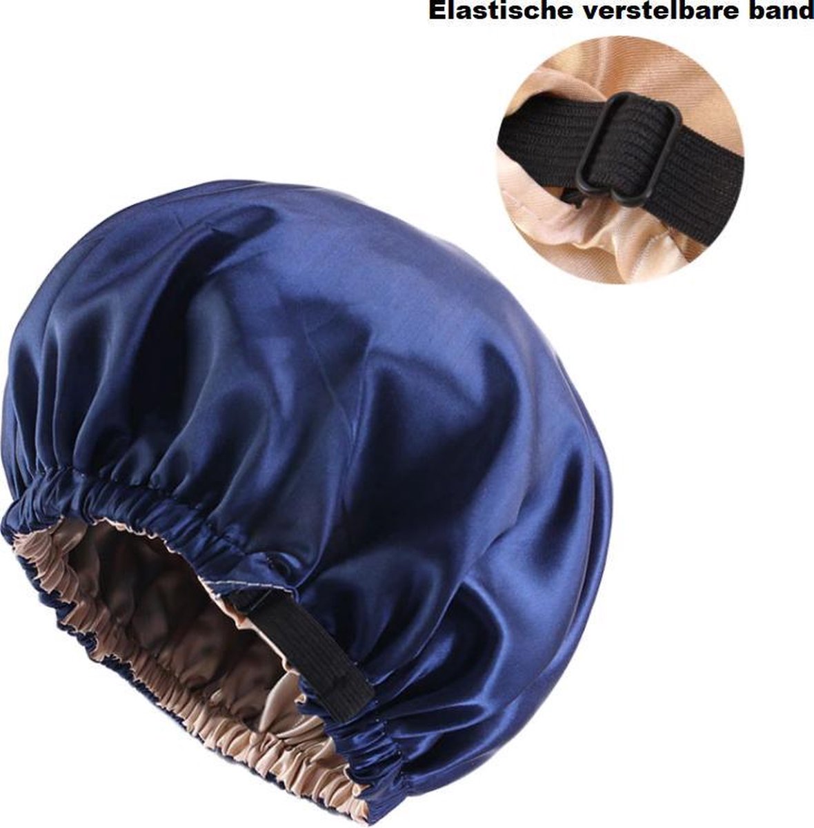 Cabantis Bonnet-Slaapmuts| Polyester & Satijn|Satijn Geweven|Hoofddeksel|Unisex|Verstelbaar-systeem|Donker-Blauw