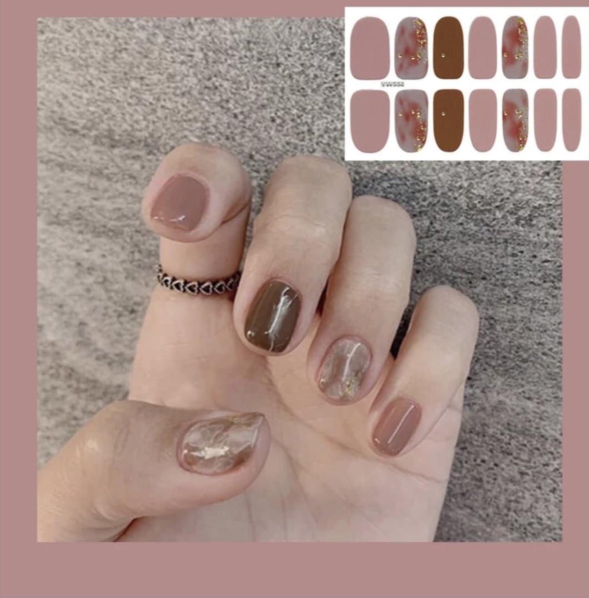 Nail art Sticker aubergine mauve bruin met goud