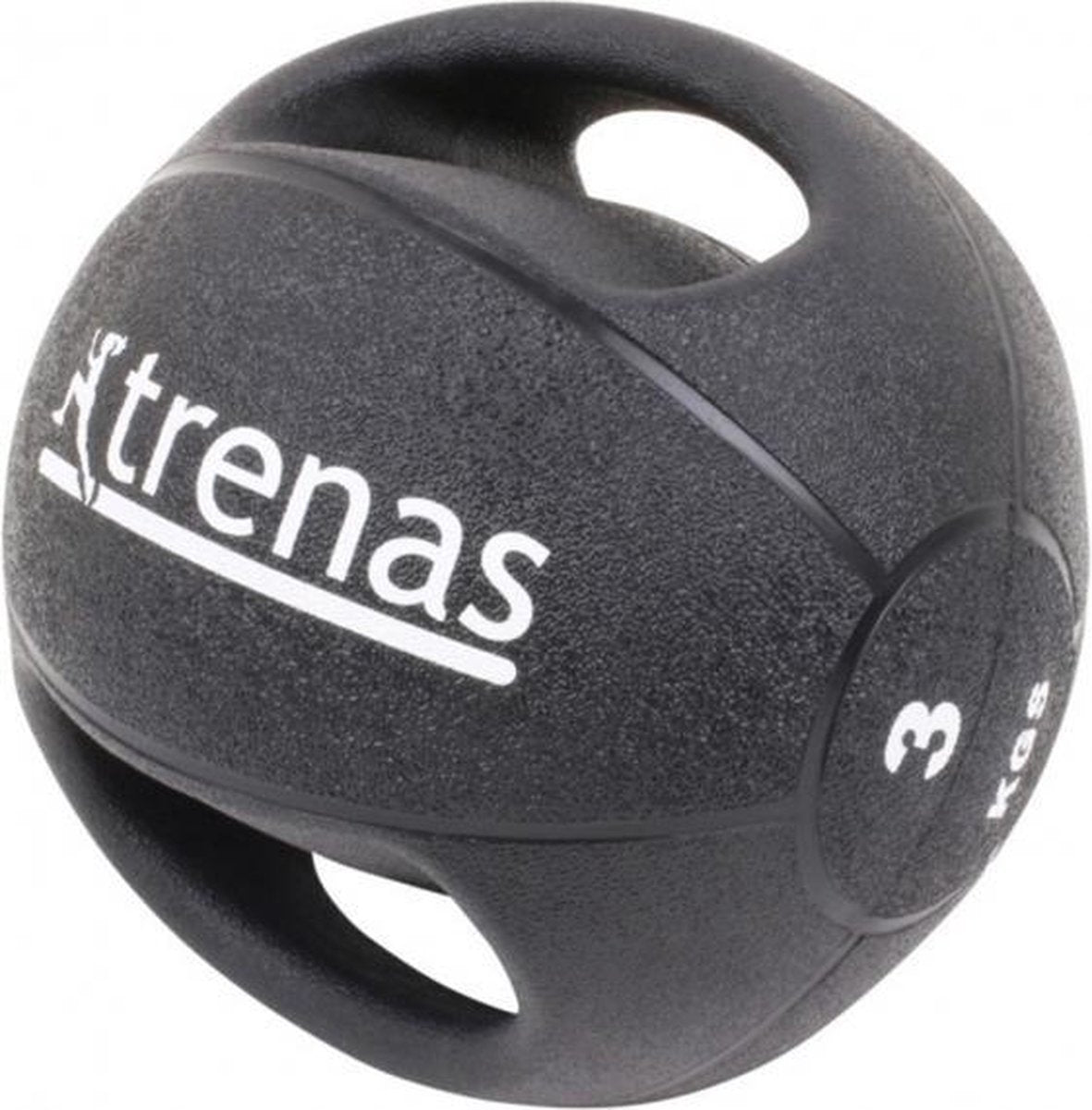 Trenas Medicijnbal - Medicine bal met dubbele handgrepen- Medicine bal Dual Grip - 3 kg - Zwart - (Professioneel gebruik)