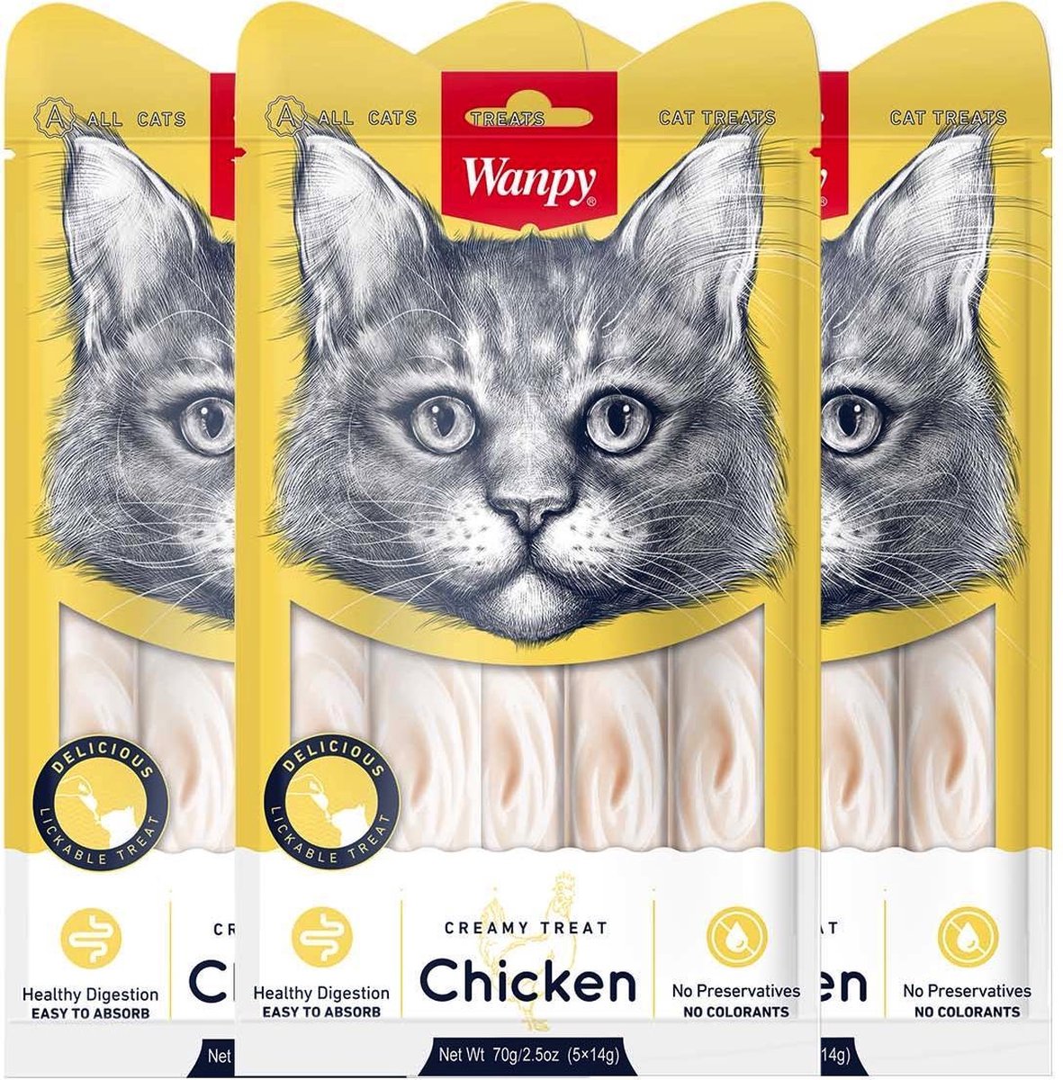 Wanpy - Creamy Lickable Treats Kip - Voordeelbundel van 3 zakjes - Kattensnack